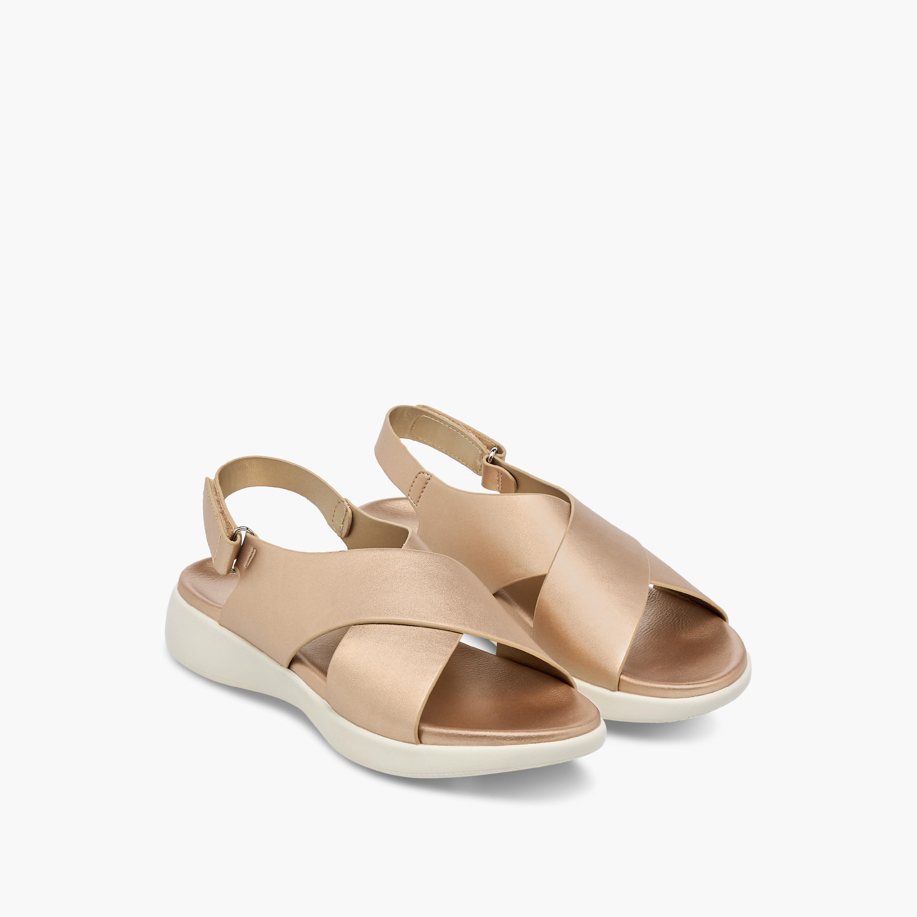 Le Confort Solid Cross Strap Comfort Sandals with Hook and Loop Closure-women-shoes-flats-sandals-image-1