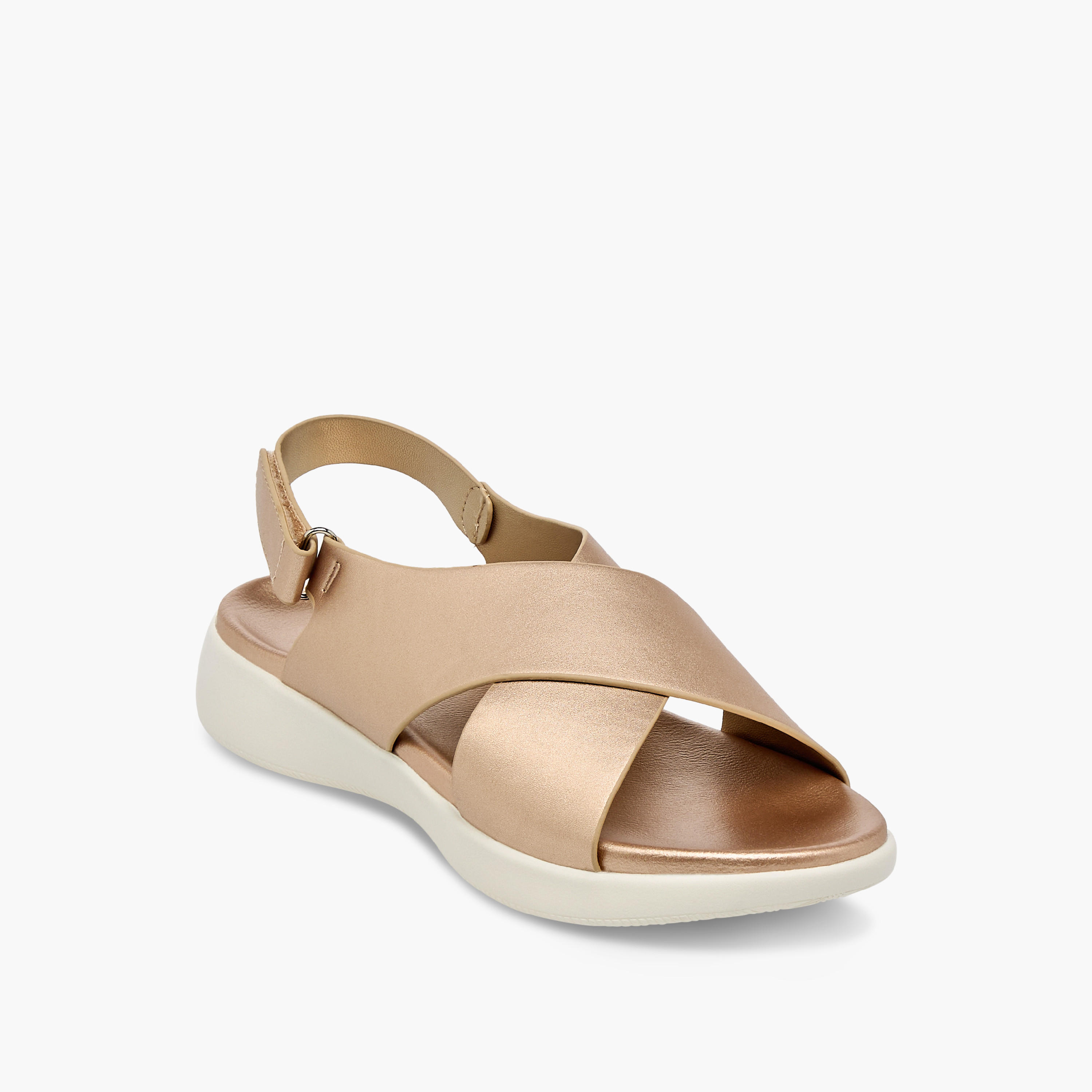 Le Confort Solid Cross Strap Comfort Sandals with Hook and Loop Closure-women-shoes-flats-sandals-image-2