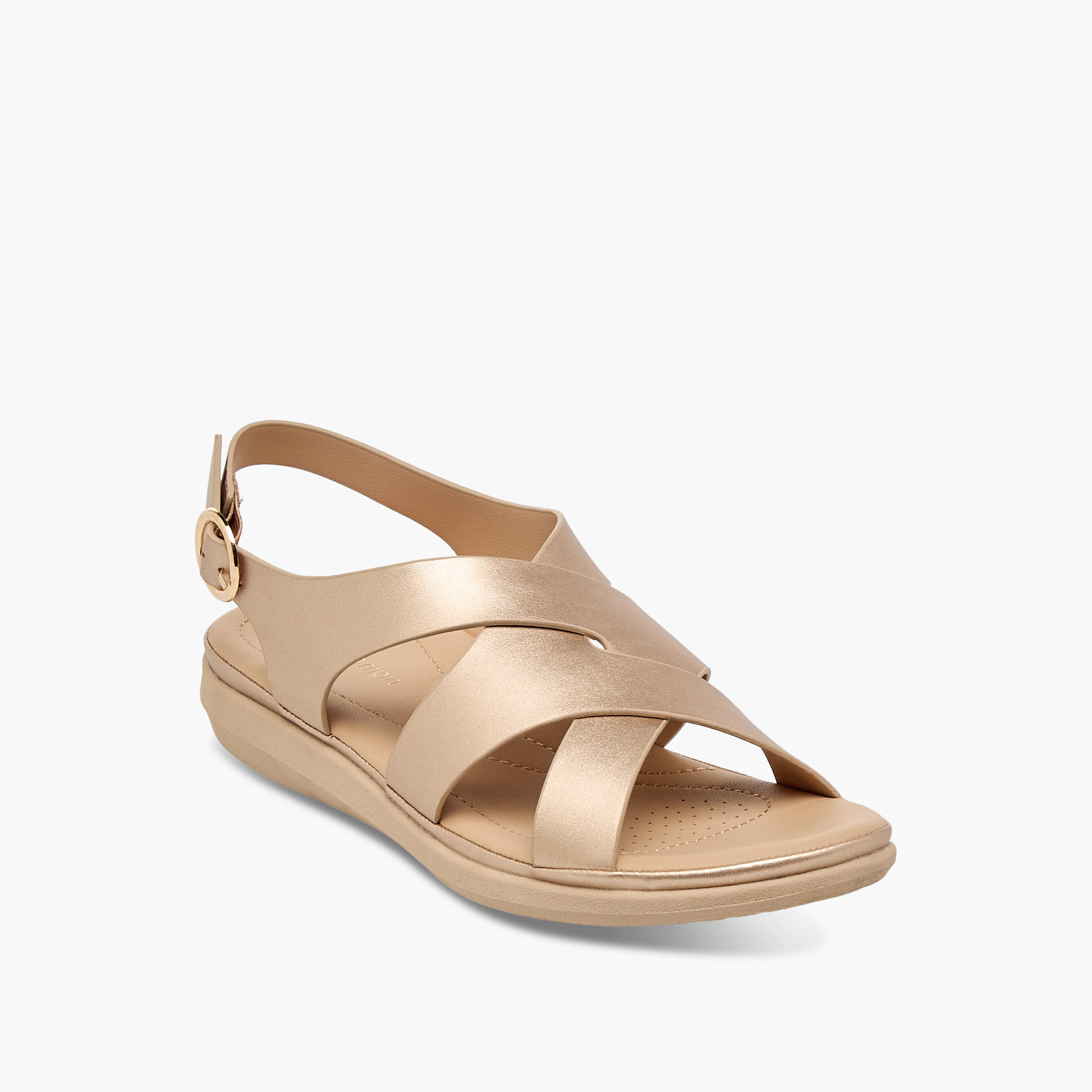صندل مريح سادة بأحزمة متقاطعة وإبزيم إغلاق من لو كونفورت-women-shoes-flats-sandals-image-2