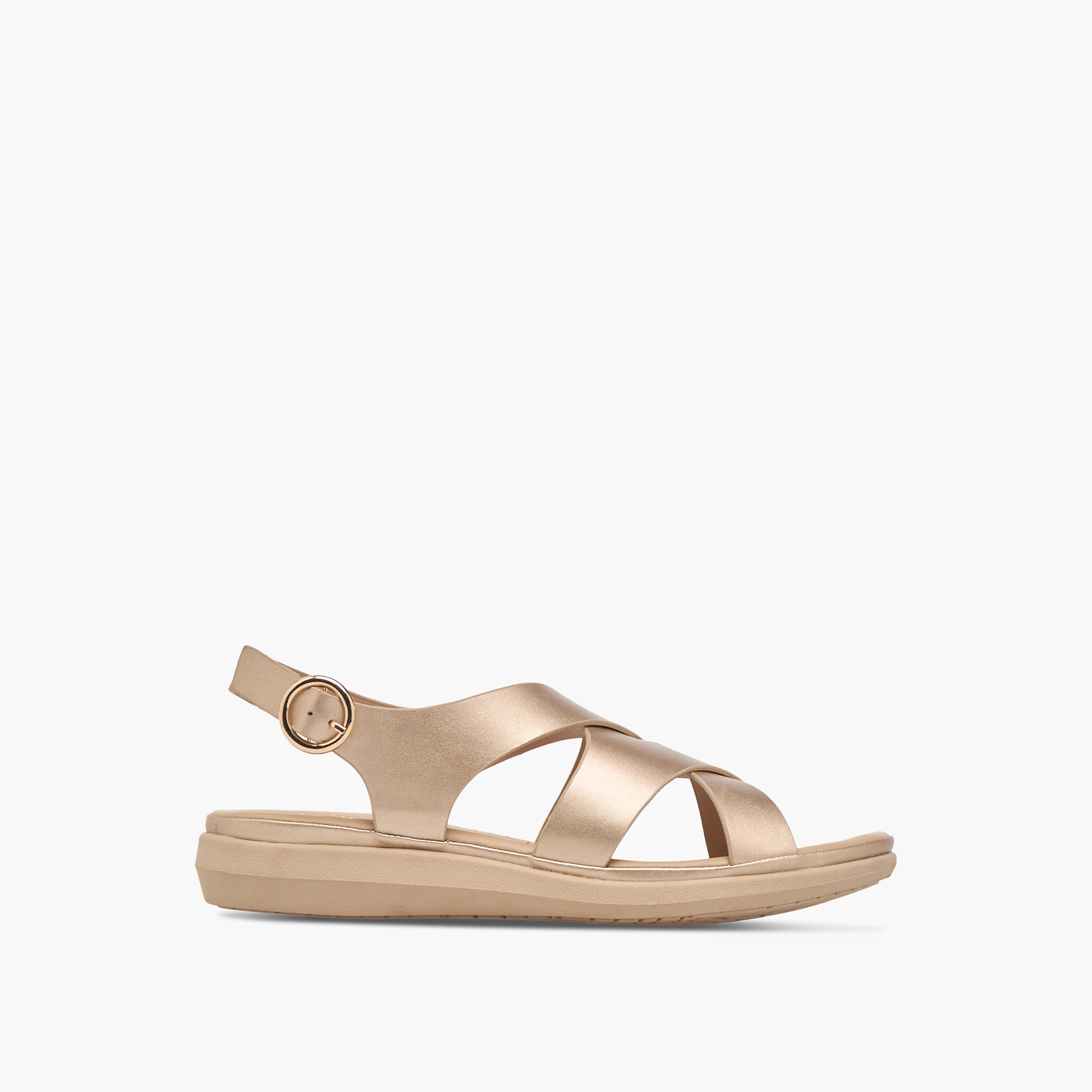 صندل مريح سادة بأحزمة متقاطعة وإبزيم إغلاق من لو كونفورت-women-shoes-flats-sandals-image-3