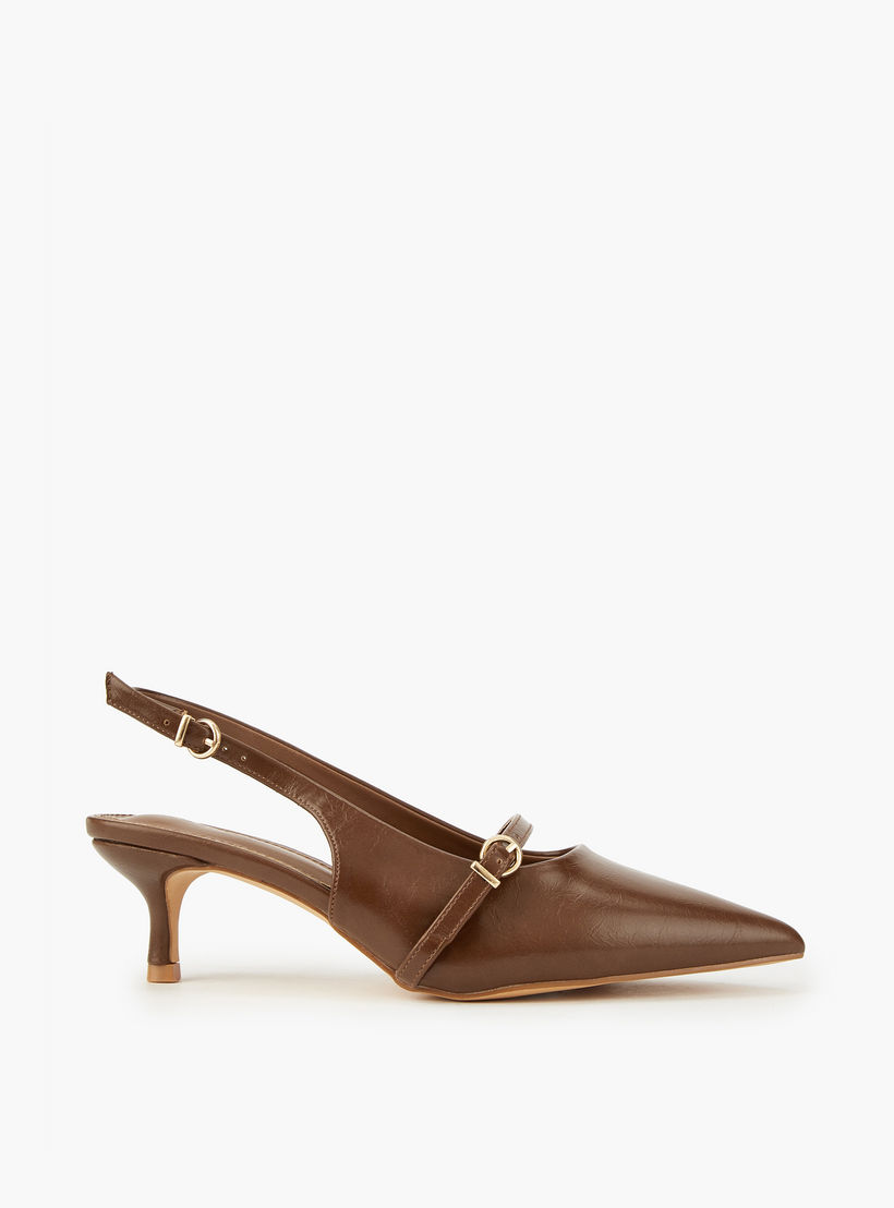 Flora Bella Solid Pointed Toe Shoes with Buckle Closure and Kitten Heels-women-shoes-heels-image-2