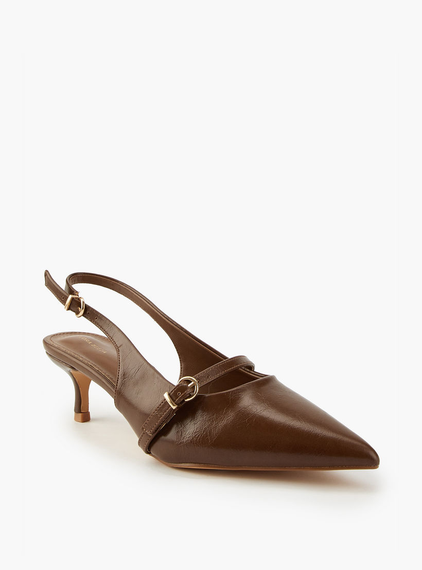 Flora Bella Solid Pointed Toe Shoes with Buckle Closure and Kitten Heels-women-shoes-heels-image-3
