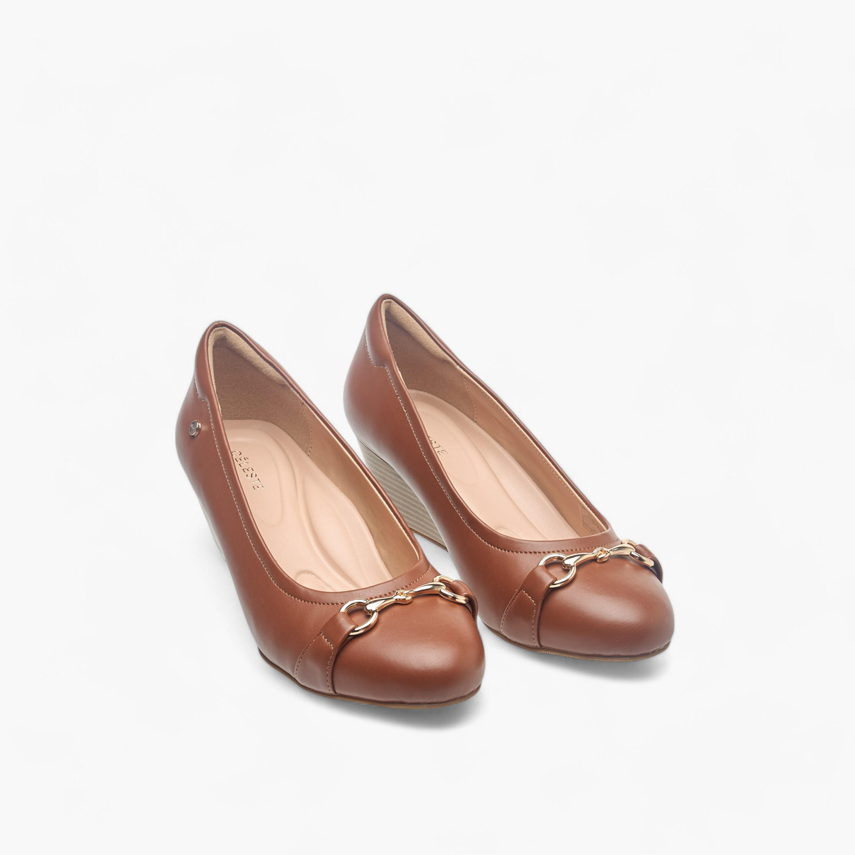 حذاء باليرينا سهل الارتداء بكعب ويدج وزيّنة معدنية للنساء من سيليست-women-shoes-heels-image-1