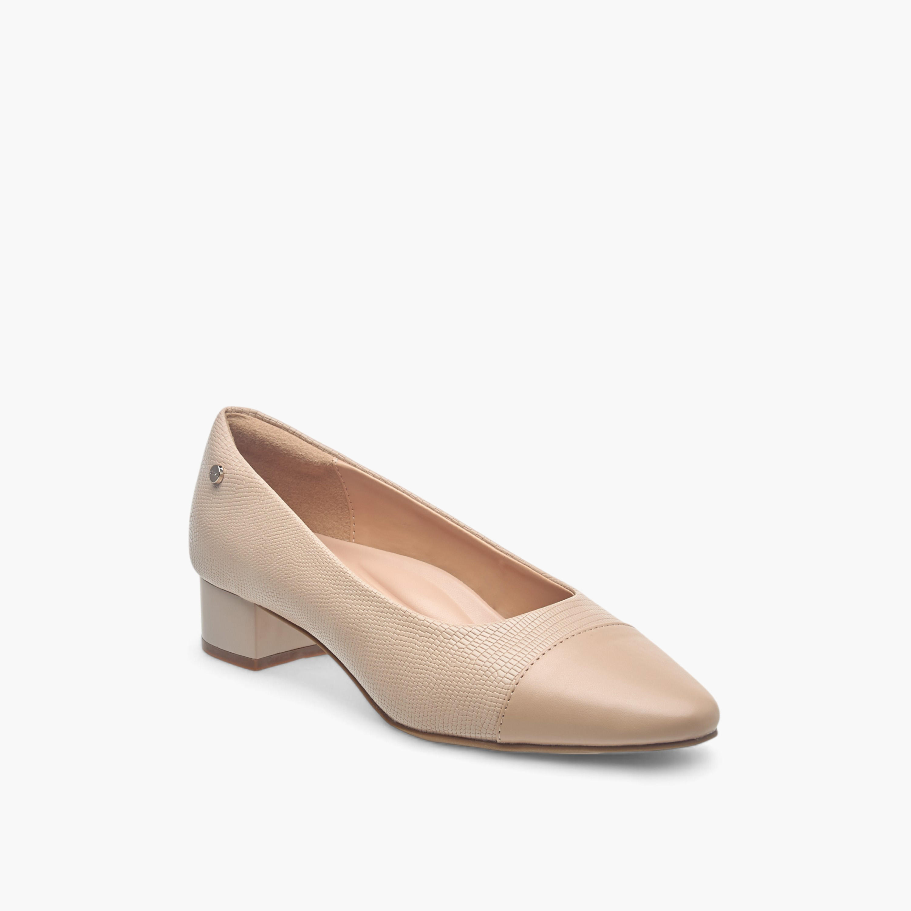 Celeste Women's Textured Slip-On Ballerina Shoes with Block Heels-women-shoes-heels-image-2