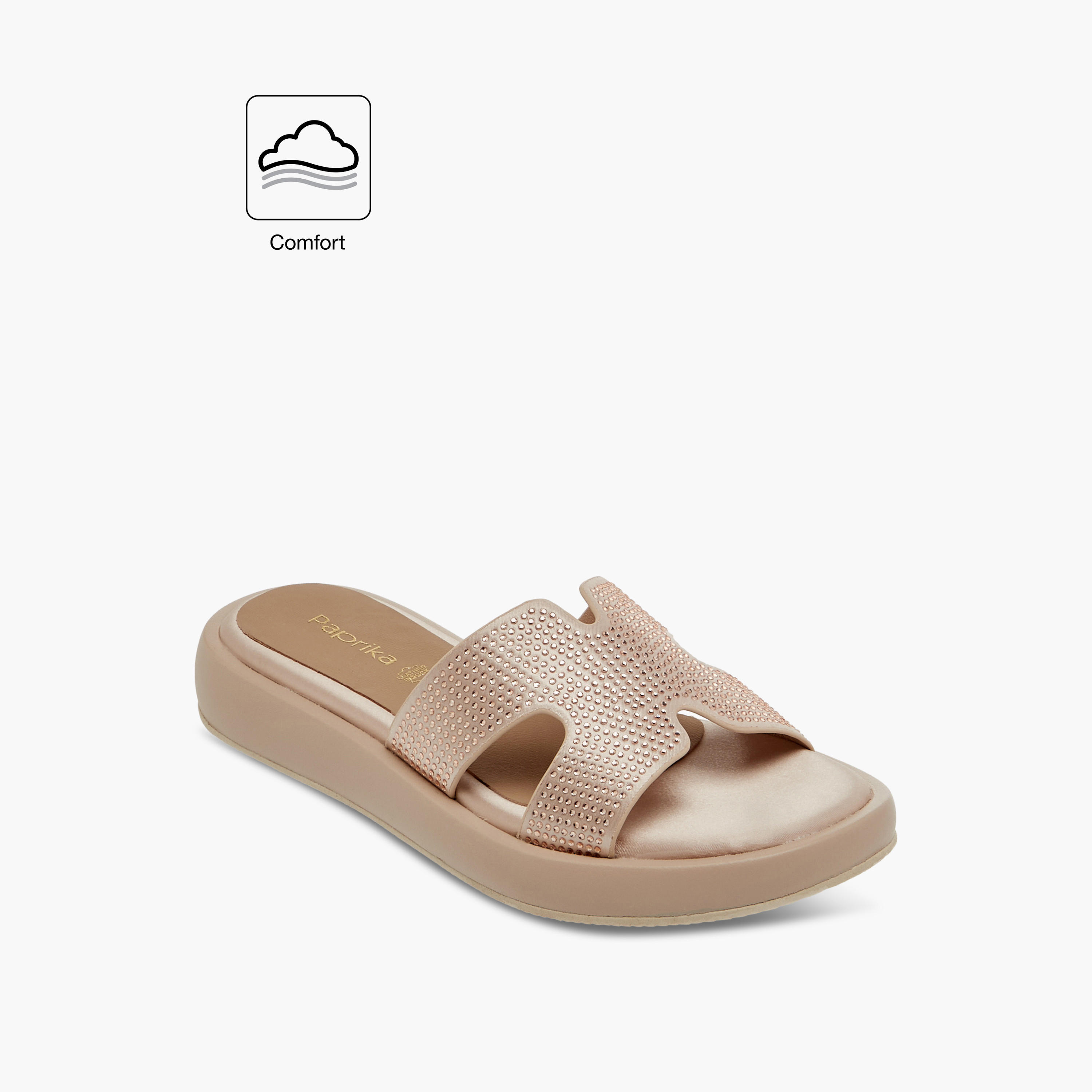 Paprika Embellished Slip-On Comfort Sandals-women-shoes-flats-sandals-image-2