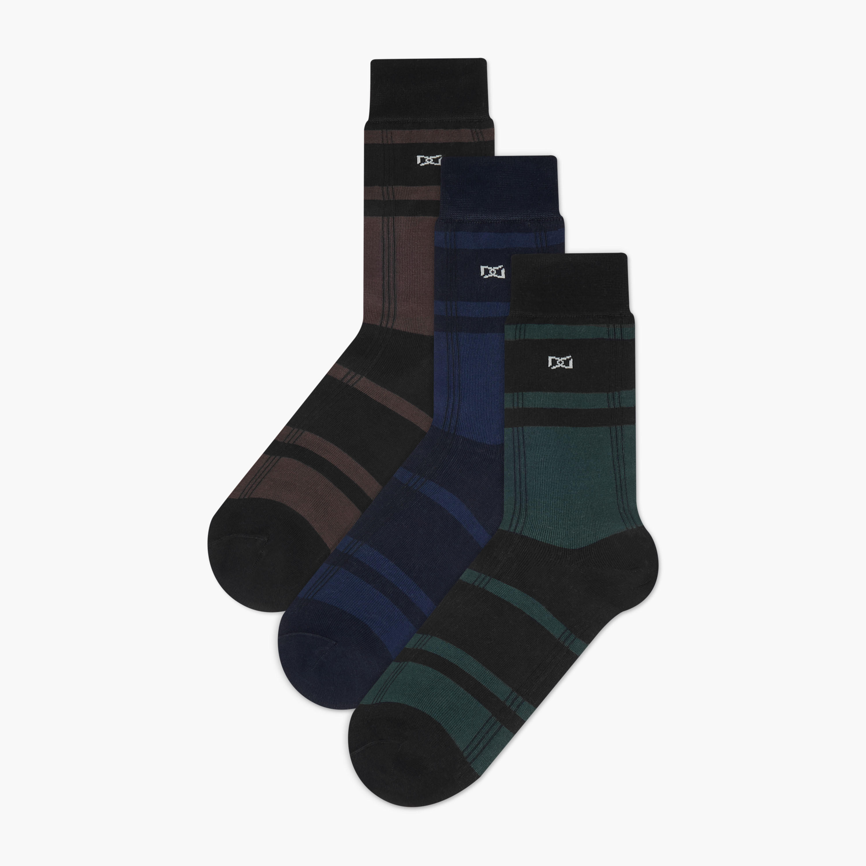Duchini Striped Crew Length Non Terry Socks - Set of 3-men-socks-image-1