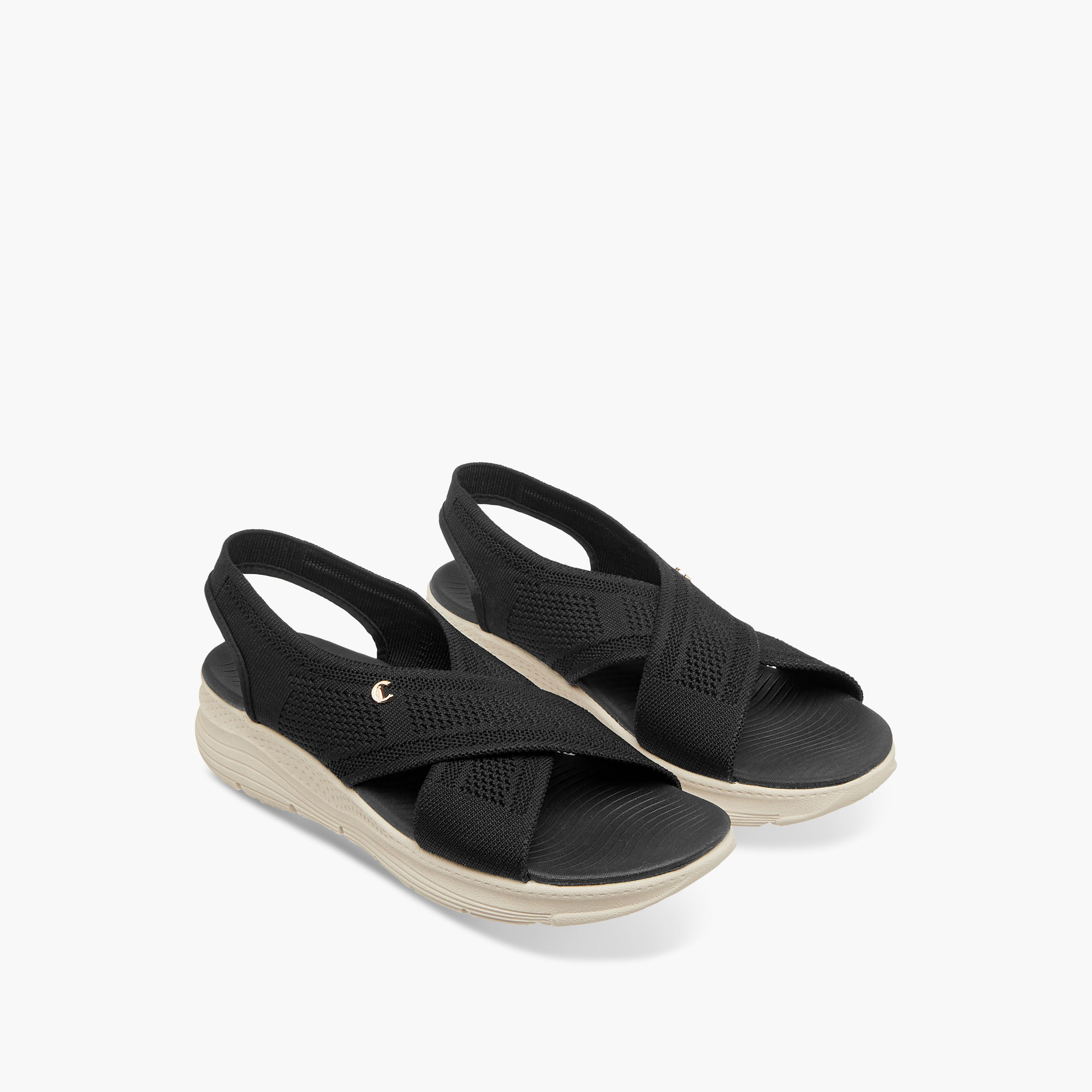 Le Confort Flyknit Textured Cross Strap Comfort Sandals with Backstrap-women-shoes-flats-sandals-image-1