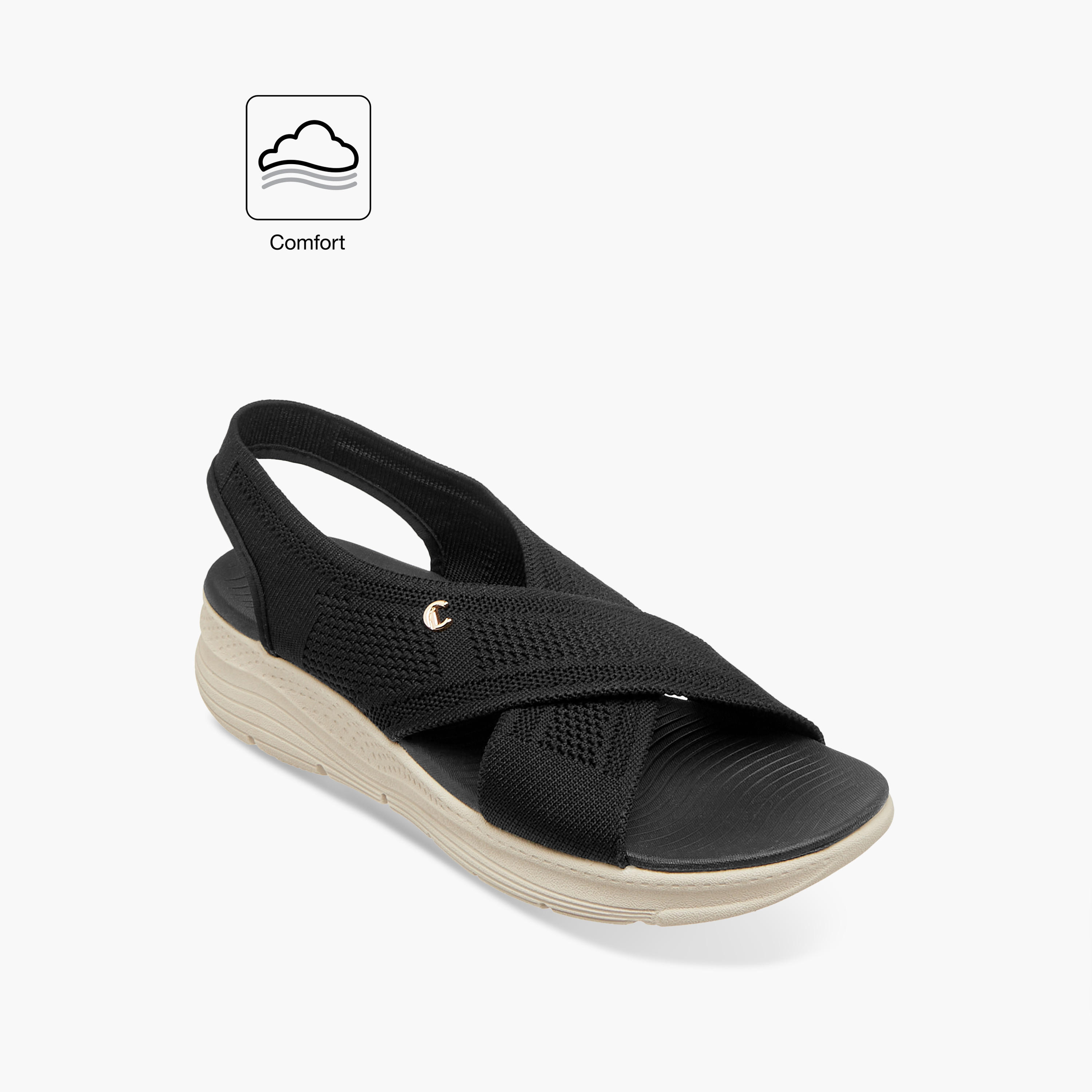 Le Confort Flyknit Textured Cross Strap Comfort Sandals with Backstrap-women-shoes-flats-sandals-image-2