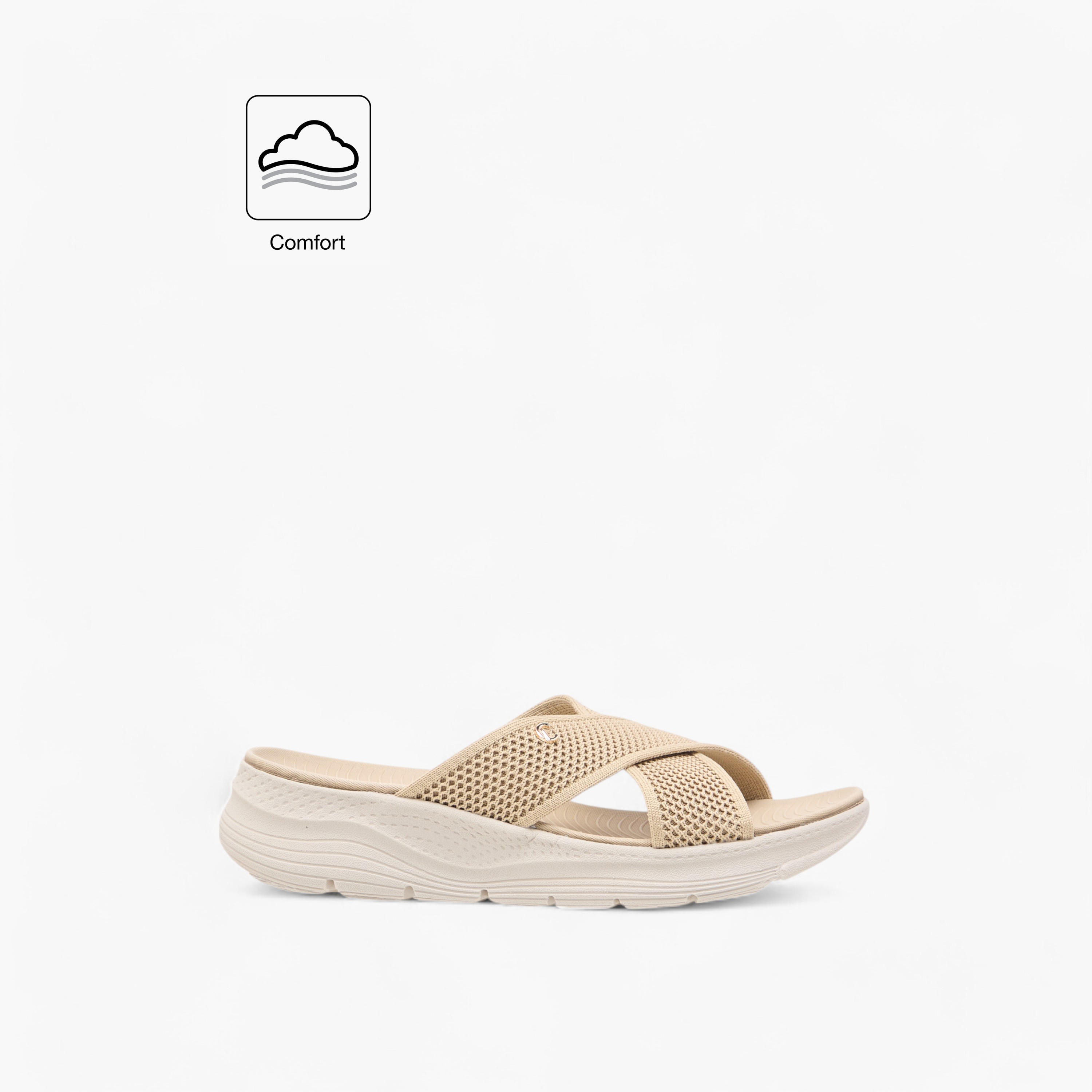 صندل محبوك مريح بارز الملمس سهل الارتداء بحزام متقاطع من لو كونفورت-women-shoes-sandals-heeled-image-2