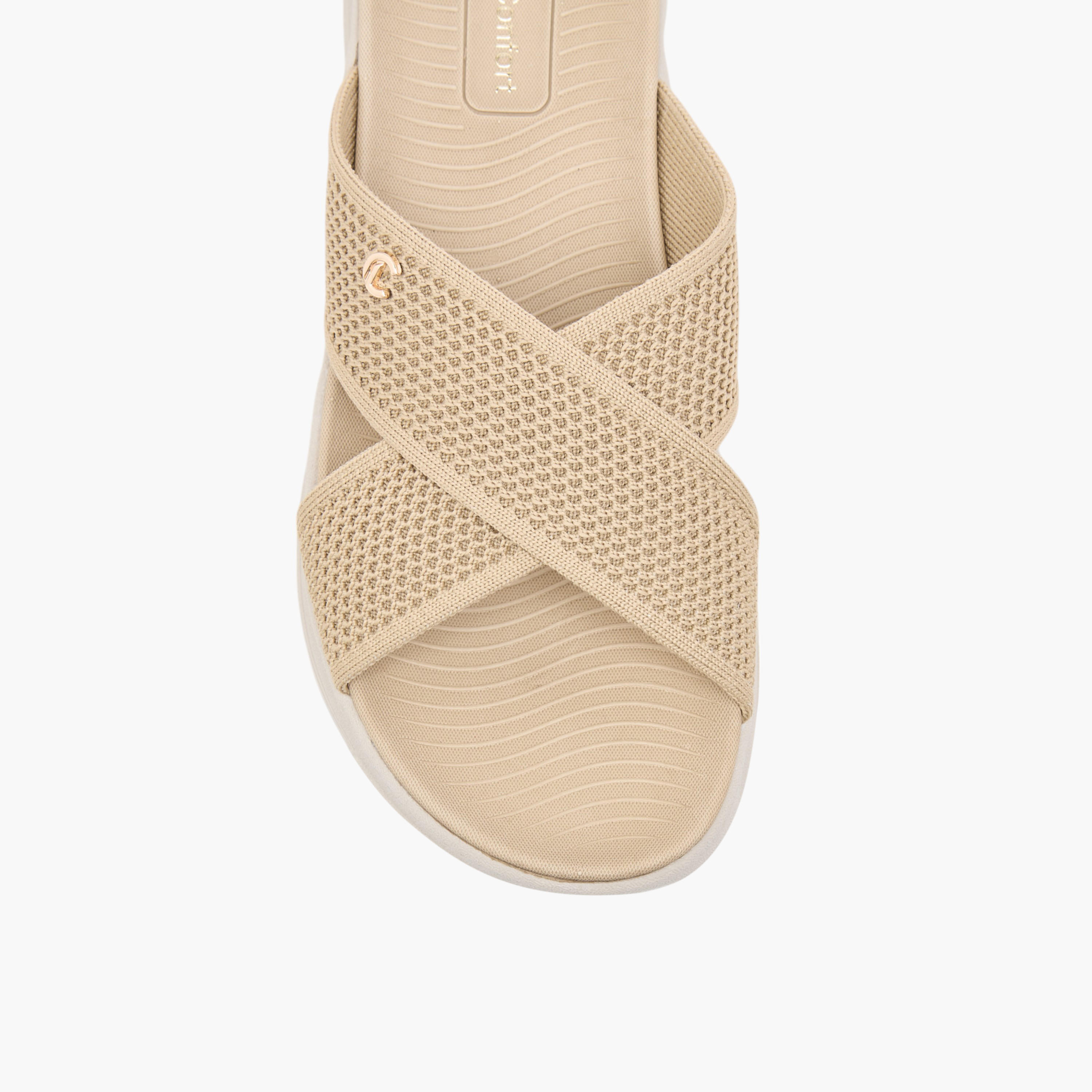Le Confort Knit Textured Slip-On Cross Strap Comfort Sandals-women-shoes-sandals-heeled-image-3