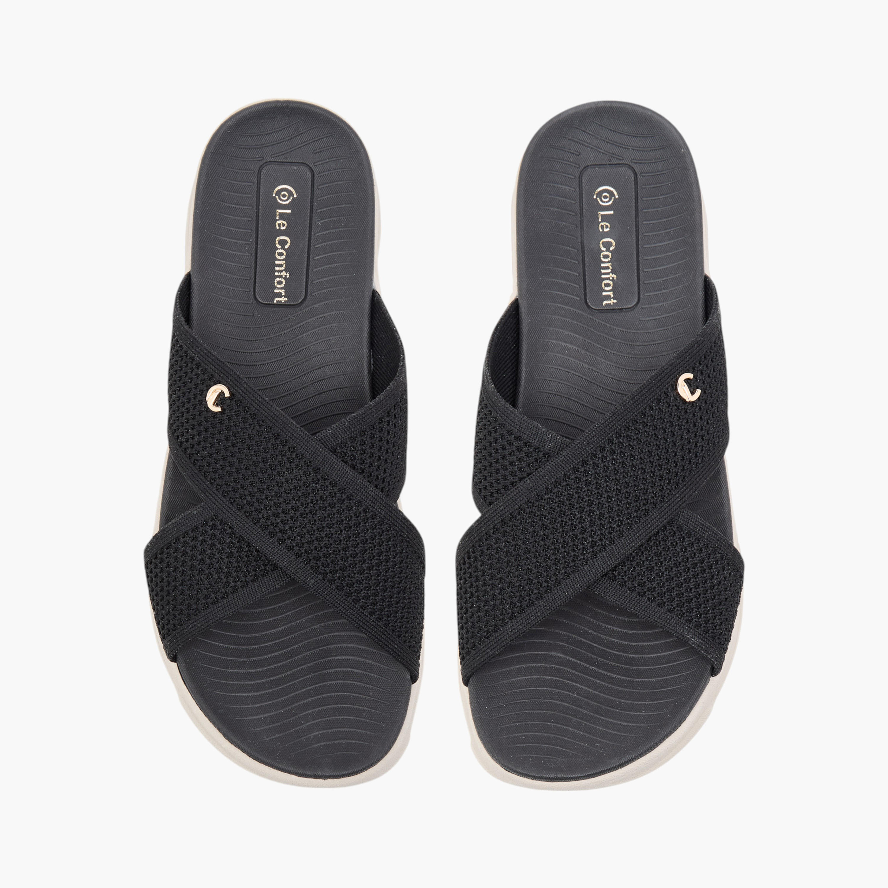 Le Confort Knit Textured Slip-On Cross Strap Comfort Sandals-women-shoes-sandals-heeled-image-1