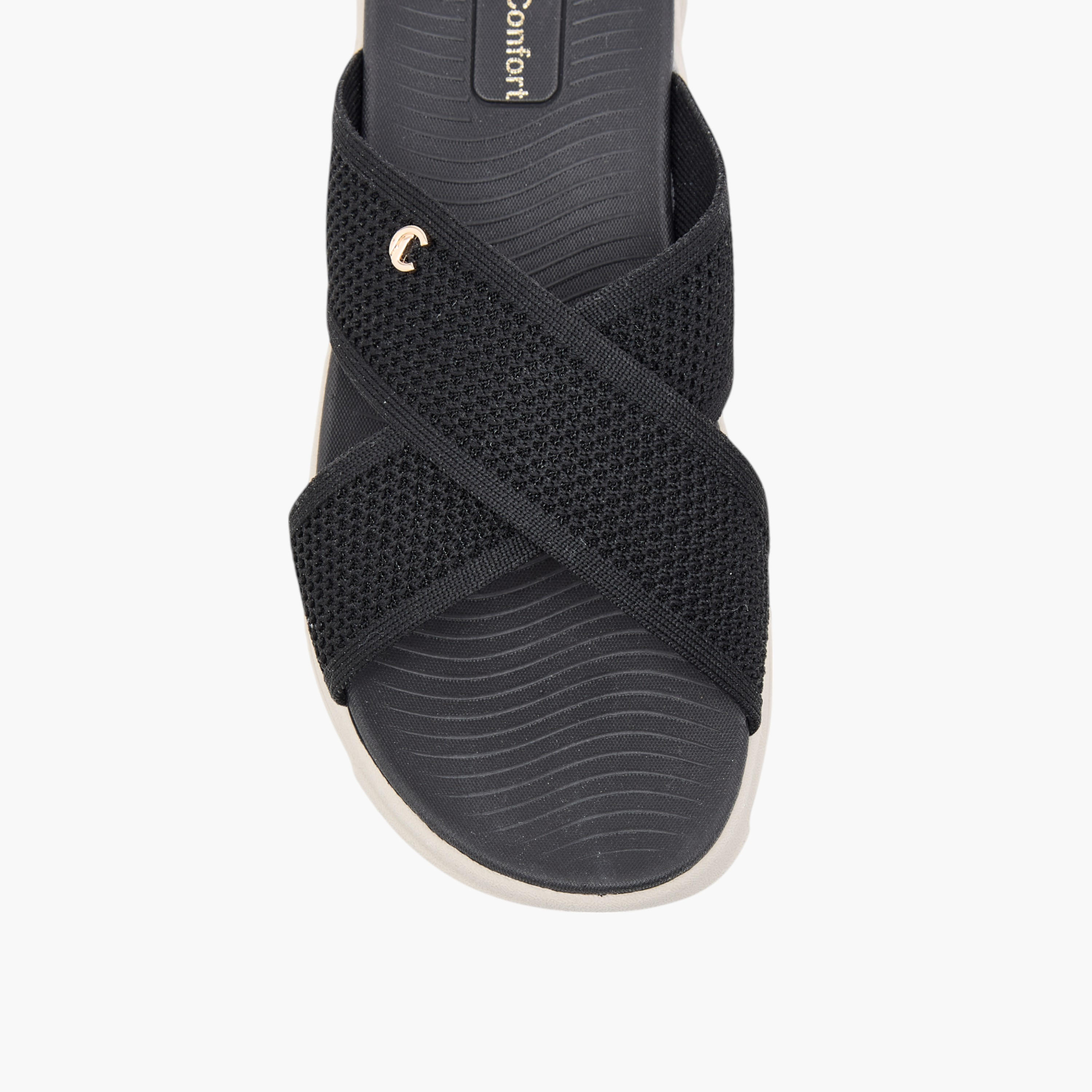 Le Confort Knit Textured Slip-On Cross Strap Comfort Sandals-women-shoes-sandals-heeled-image-3