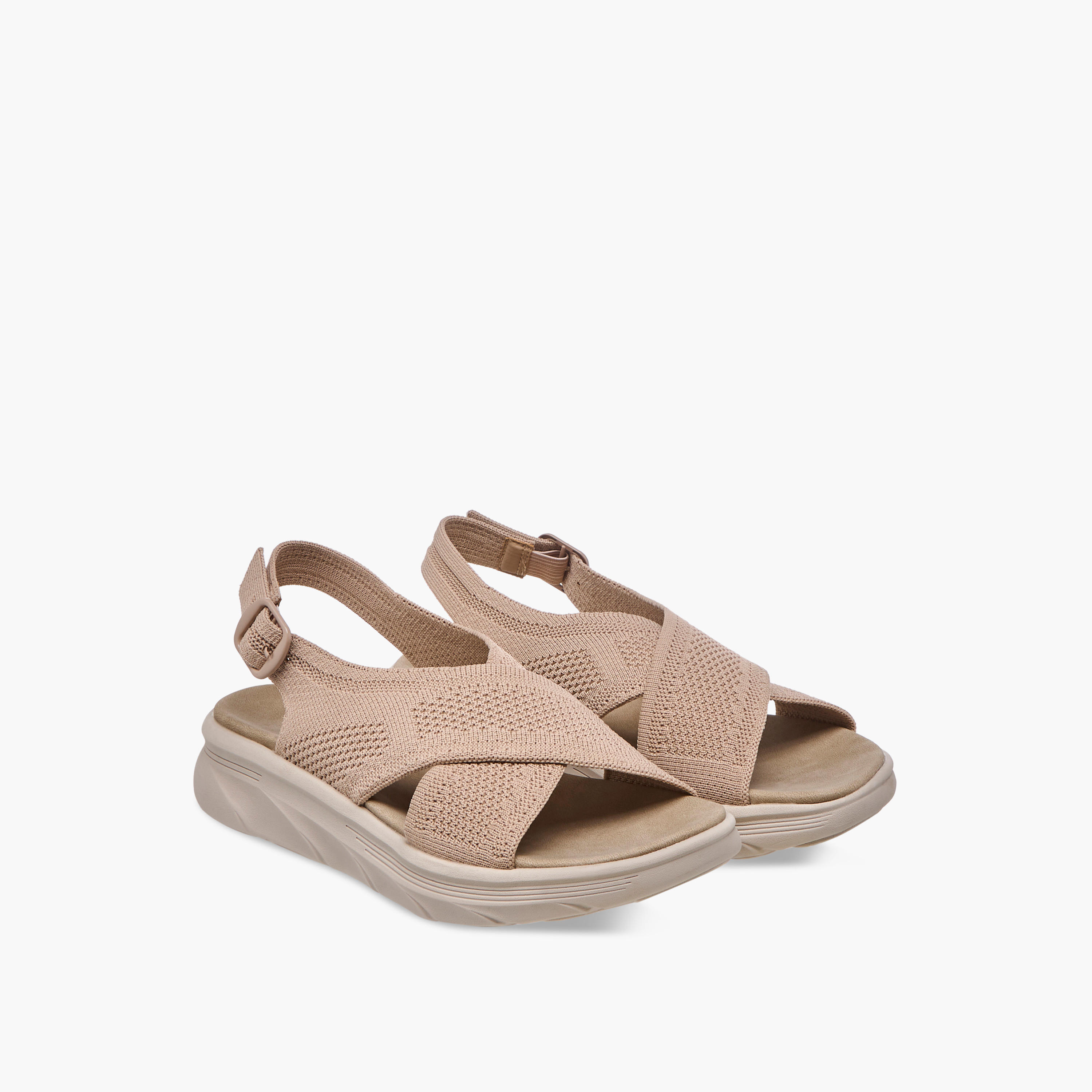 Flora Bella Textured Cross Strap Sandals with Buckle Closure-women-shoes-flats-sandals-image-1