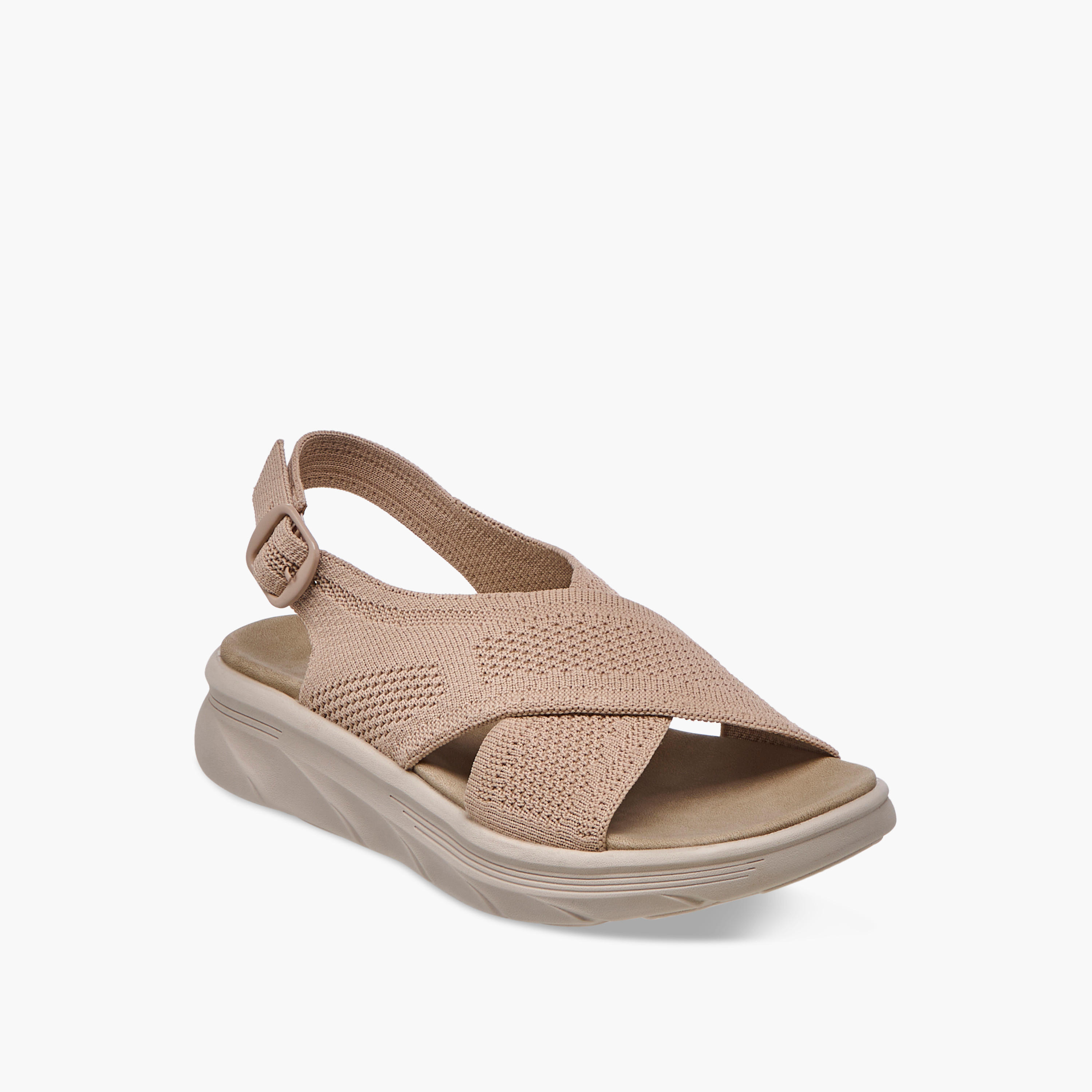 Flora Bella Textured Cross Strap Sandals with Buckle Closure-women-shoes-flats-sandals-image-2