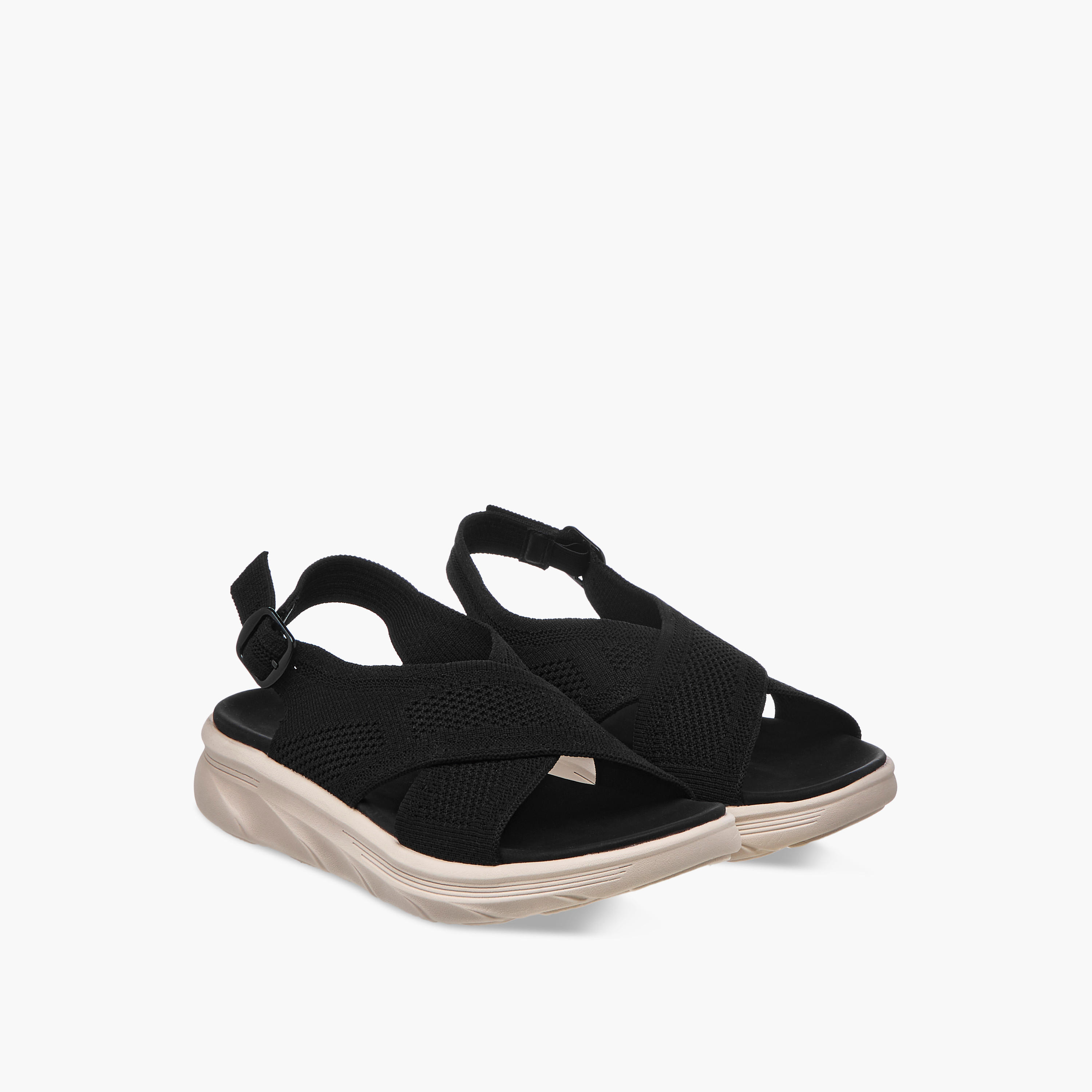 Flora Bella Textured Cross Strap Sandals with Buckle Closure-women-shoes-flats-sandals-image-1