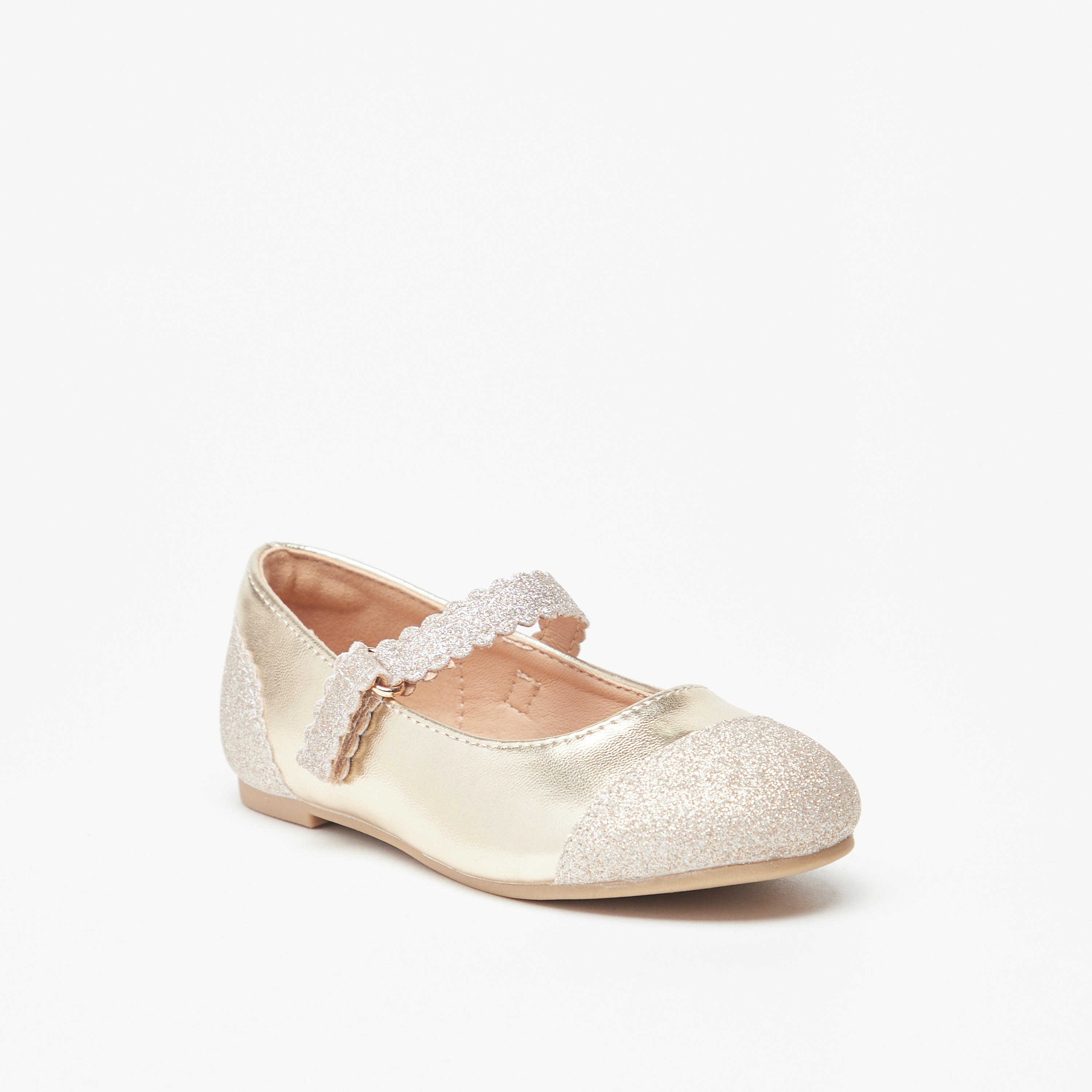 Juniors Textured Ballerina Shoes with Hook and Loop Closure-girls-shoes-maryjanes-image-1