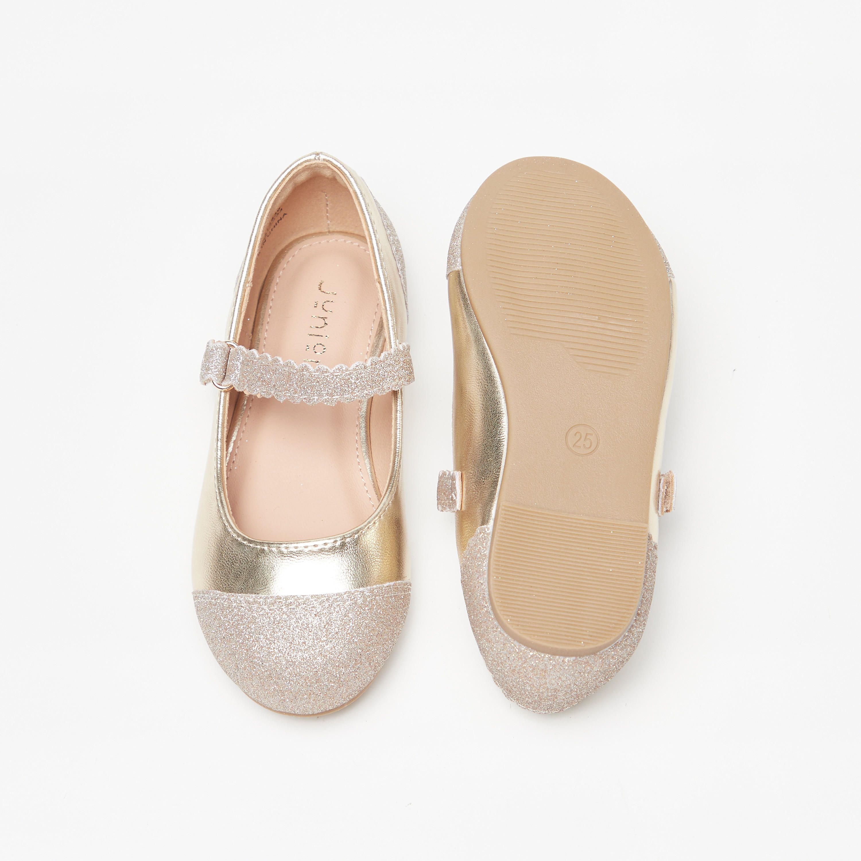 Juniors Textured Ballerina Shoes with Hook and Loop Closure-girls-shoes-maryjanes-image-4