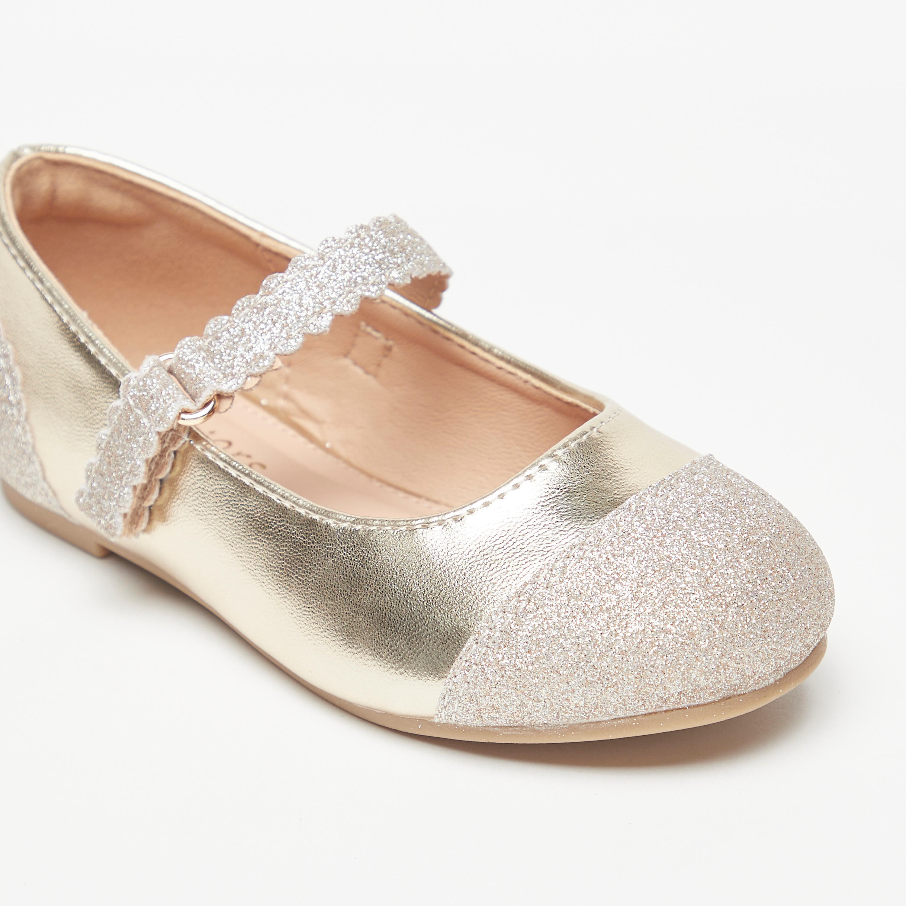 Juniors Textured Ballerina Shoes with Hook and Loop Closure-girls-shoes-maryjanes-image-5