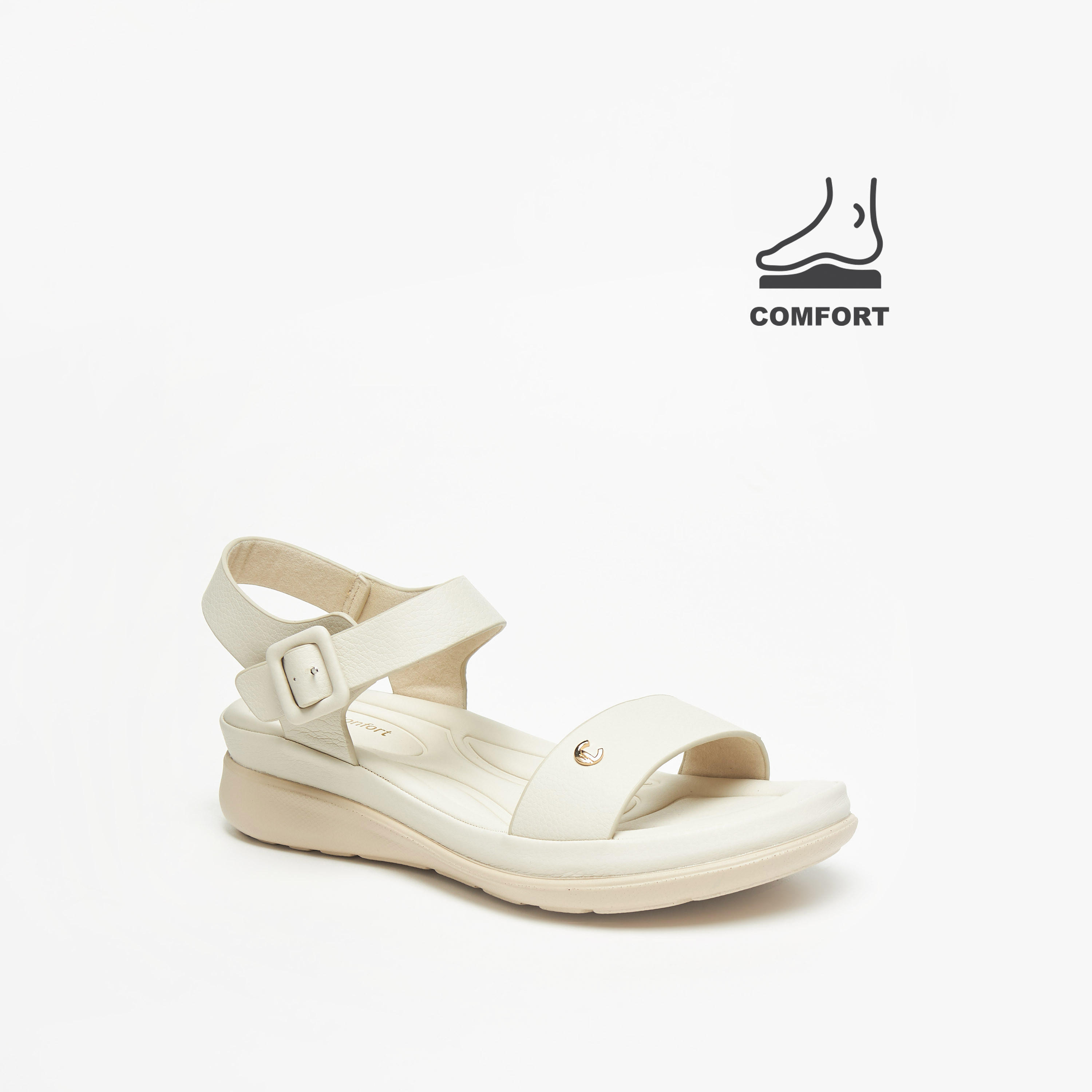 Le Confort Solid Open Toe Comfort Sandals with Buckle Closure-women-shoes-flats-sandals-image-1
