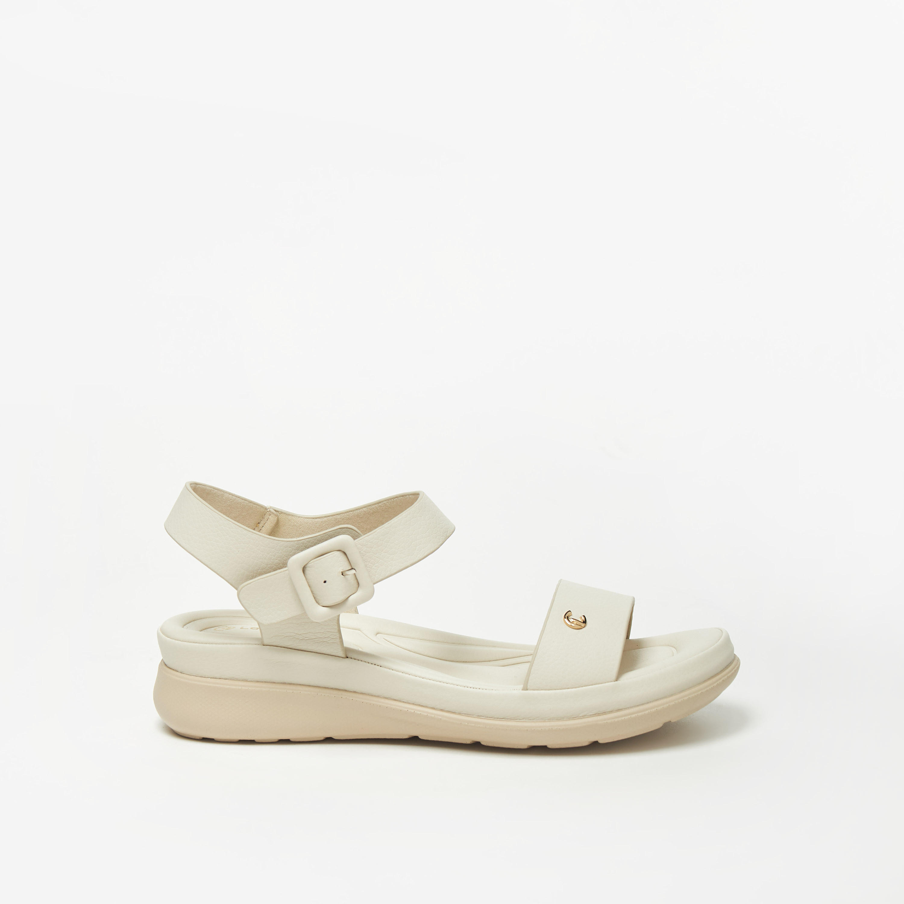 Le Confort Solid Open Toe Comfort Sandals with Buckle Closure-women-shoes-flats-sandals-image-3