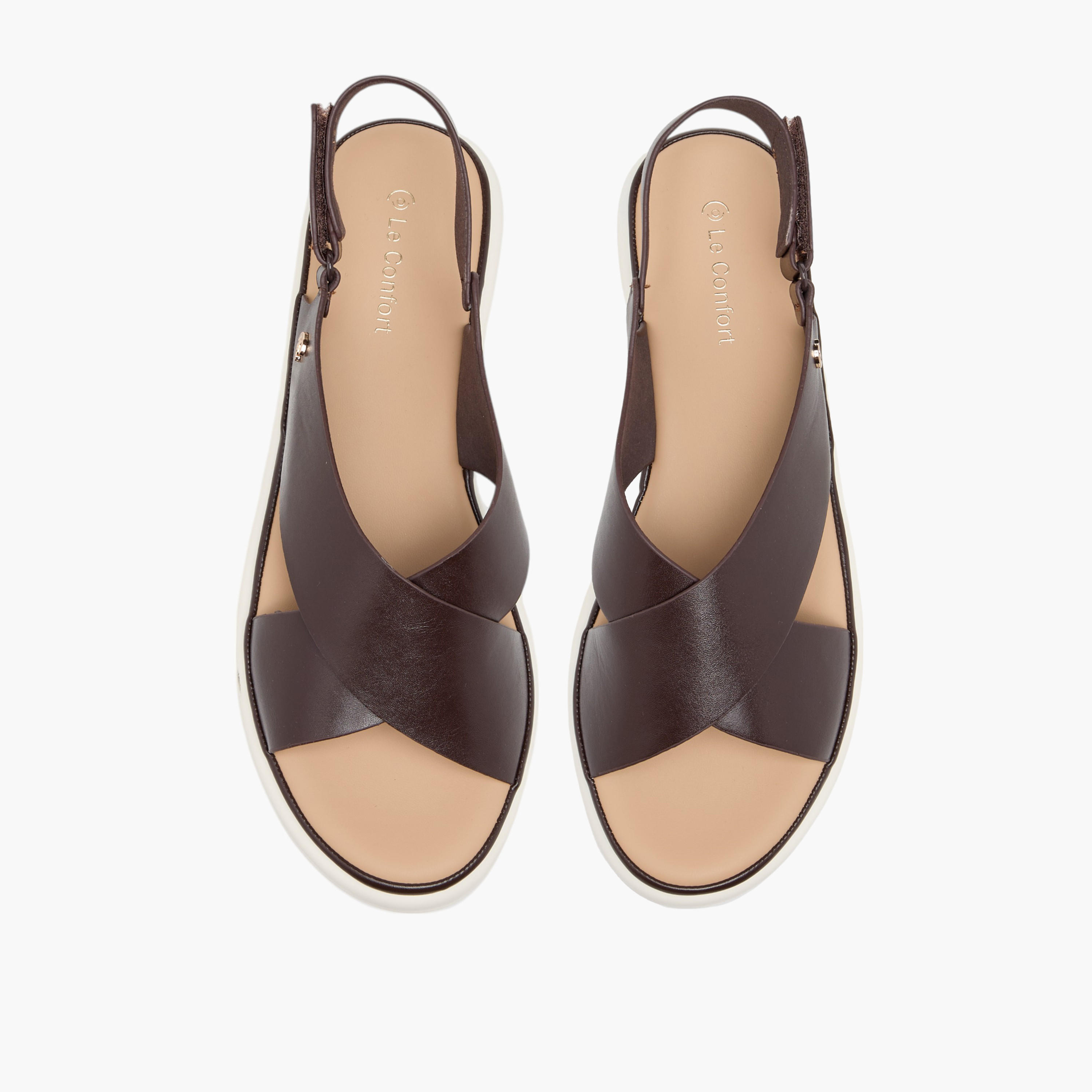 Le Confort Solid Cross Strap Comfort Sandals with Hook and Loop Closure-women-shoes-flats-sandals-image-1