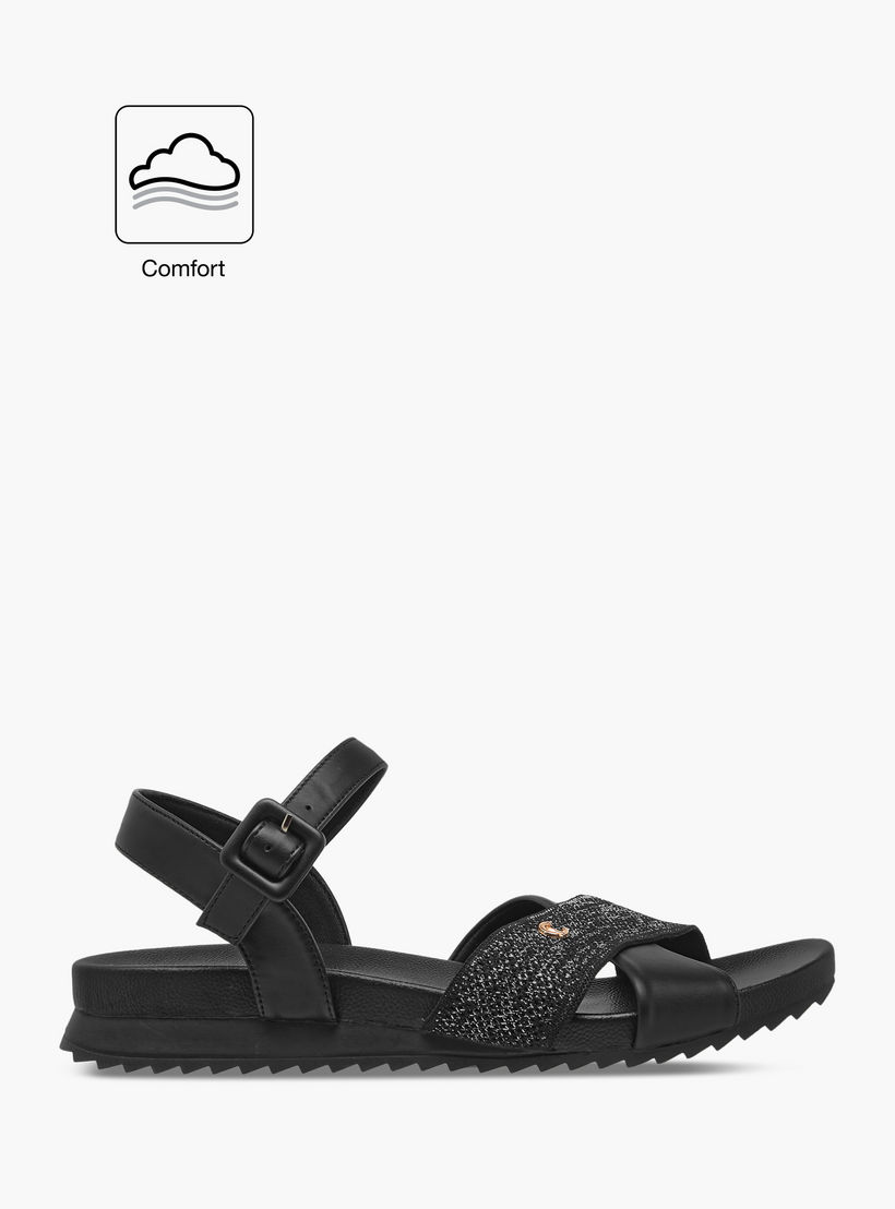 Le Confort Textured Cross Strap Comfort Sandals with Buckle Closure-women-shoes-flats-sandals-image-2