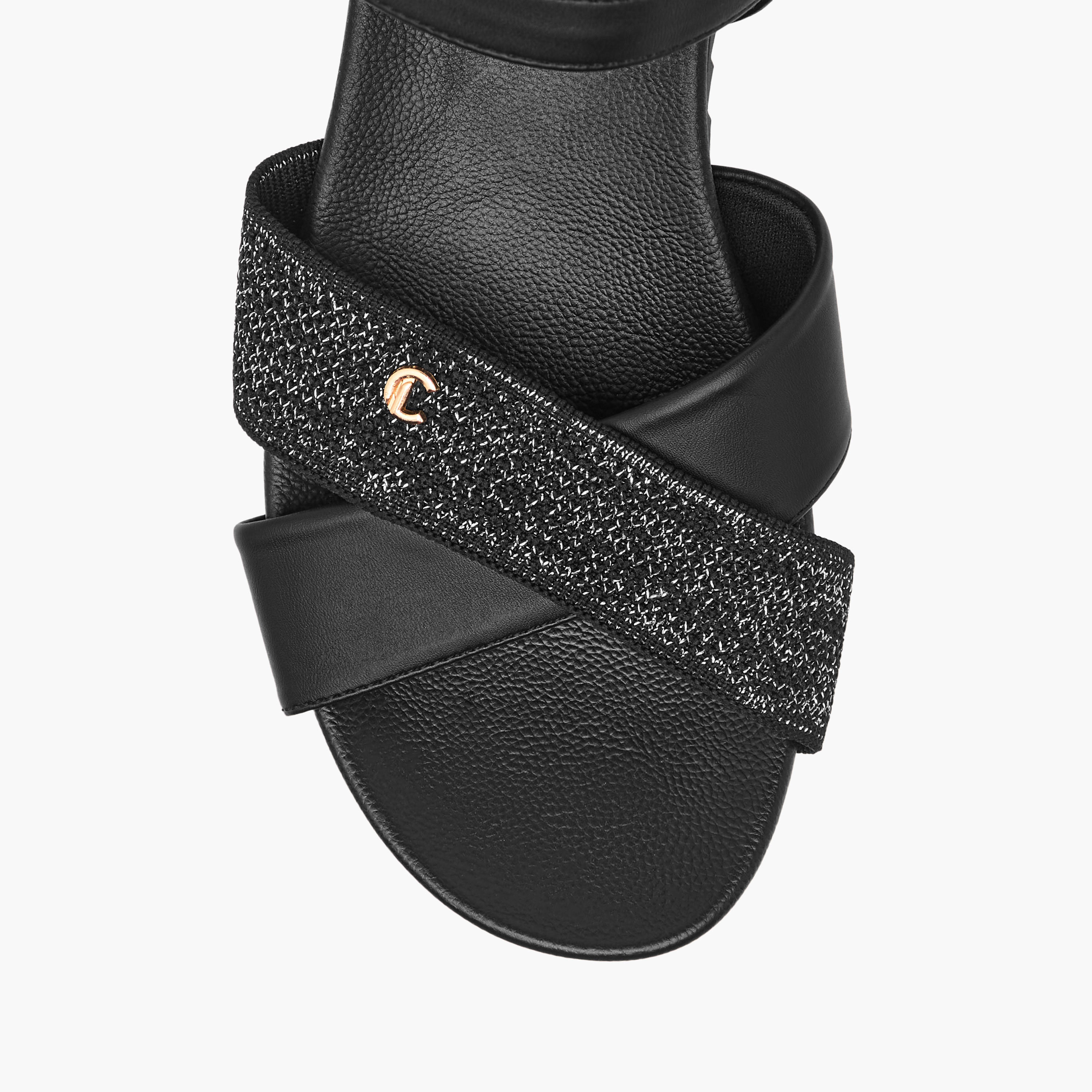 Le Confort Textured Cross Strap Comfort Sandals with Buckle Closure-women-shoes-flats-sandals-image-3