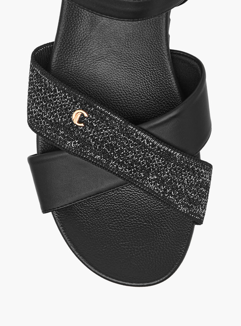 Le Confort Textured Cross Strap Comfort Sandals with Buckle Closure-women-shoes-flats-sandals-image-3
