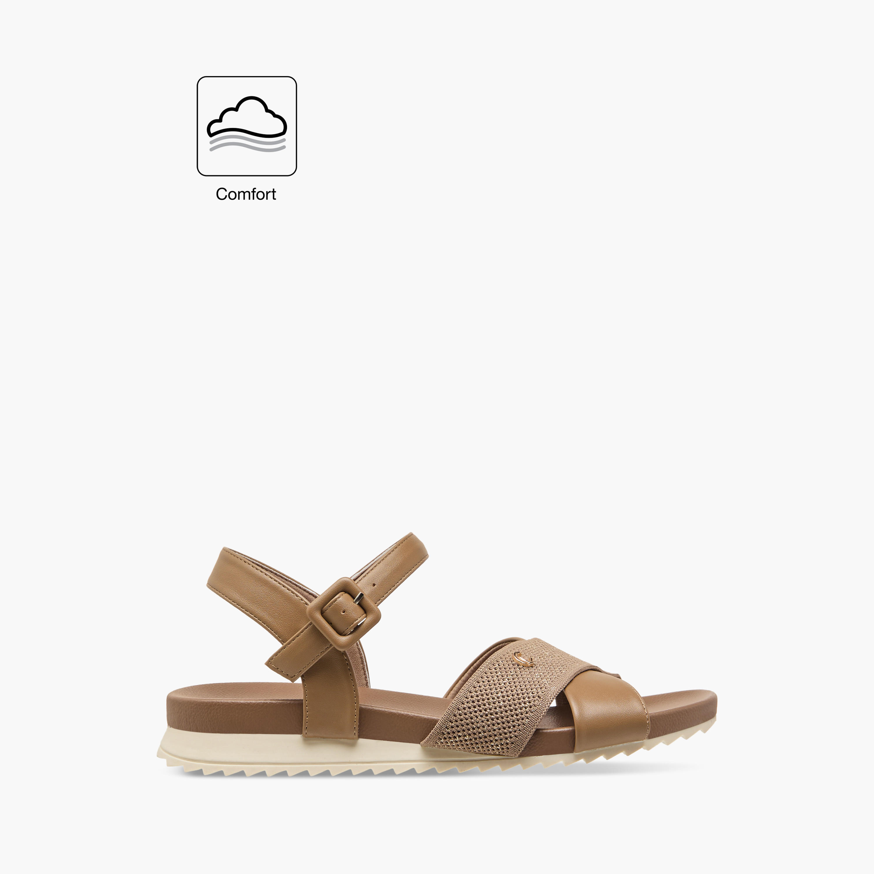Le Confort Textured Cross Strap Comfort Sandals with Buckle Closure-women-shoes-flats-sandals-image-2