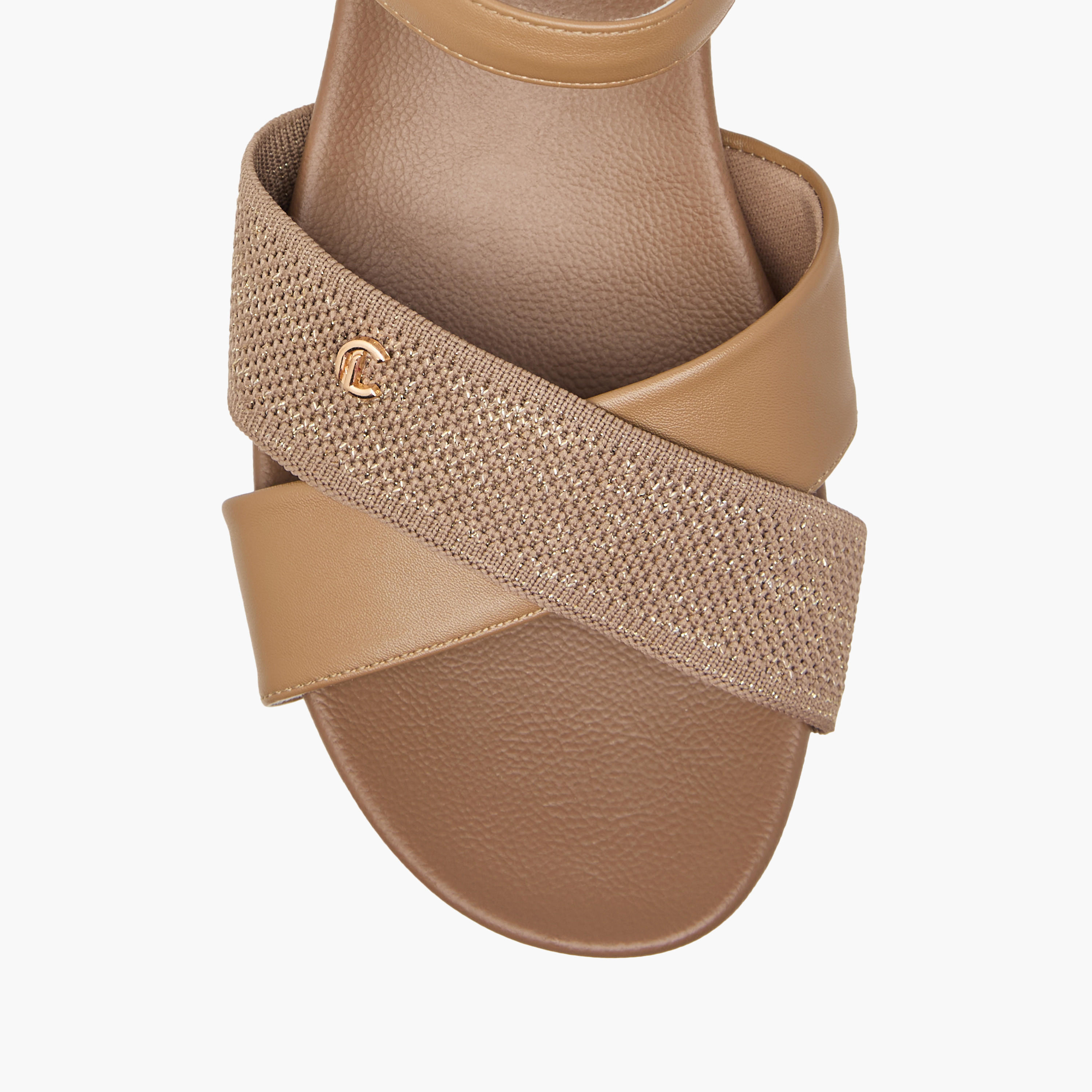 Le Confort Textured Cross Strap Comfort Sandals with Buckle Closure-women-shoes-flats-sandals-image-3