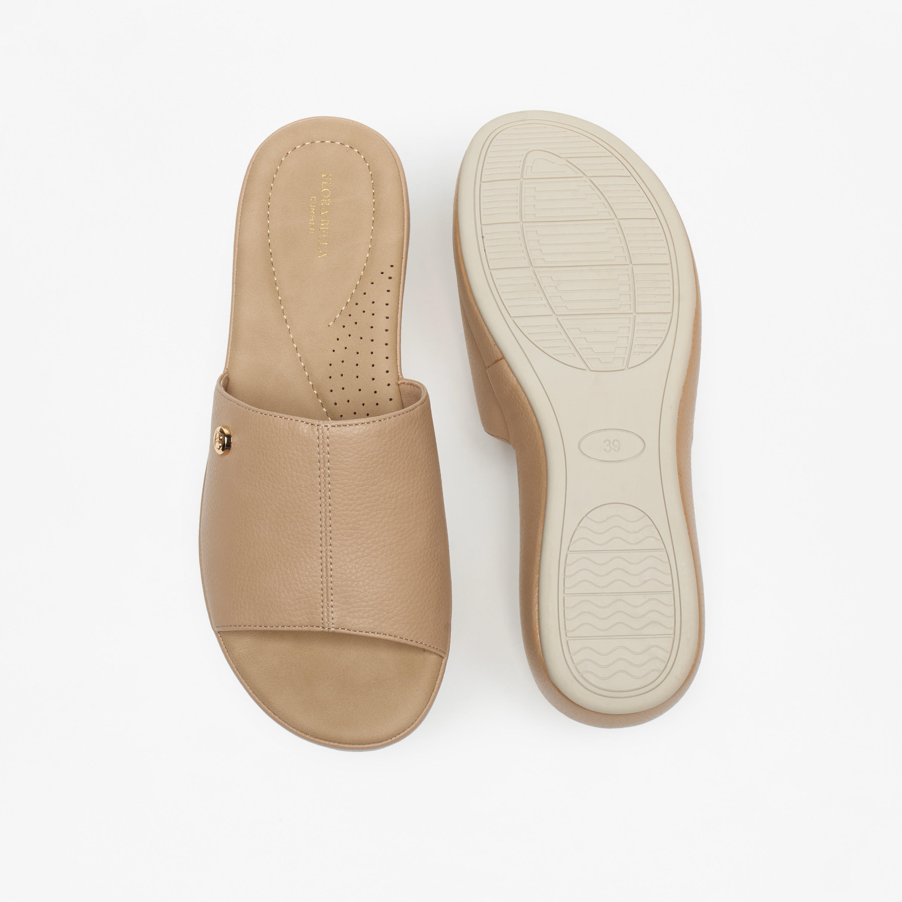 Flora Bella Textured Open Toe Slip-On Sandals with Metallic Trim-women-shoes-flats-sandals-image-4