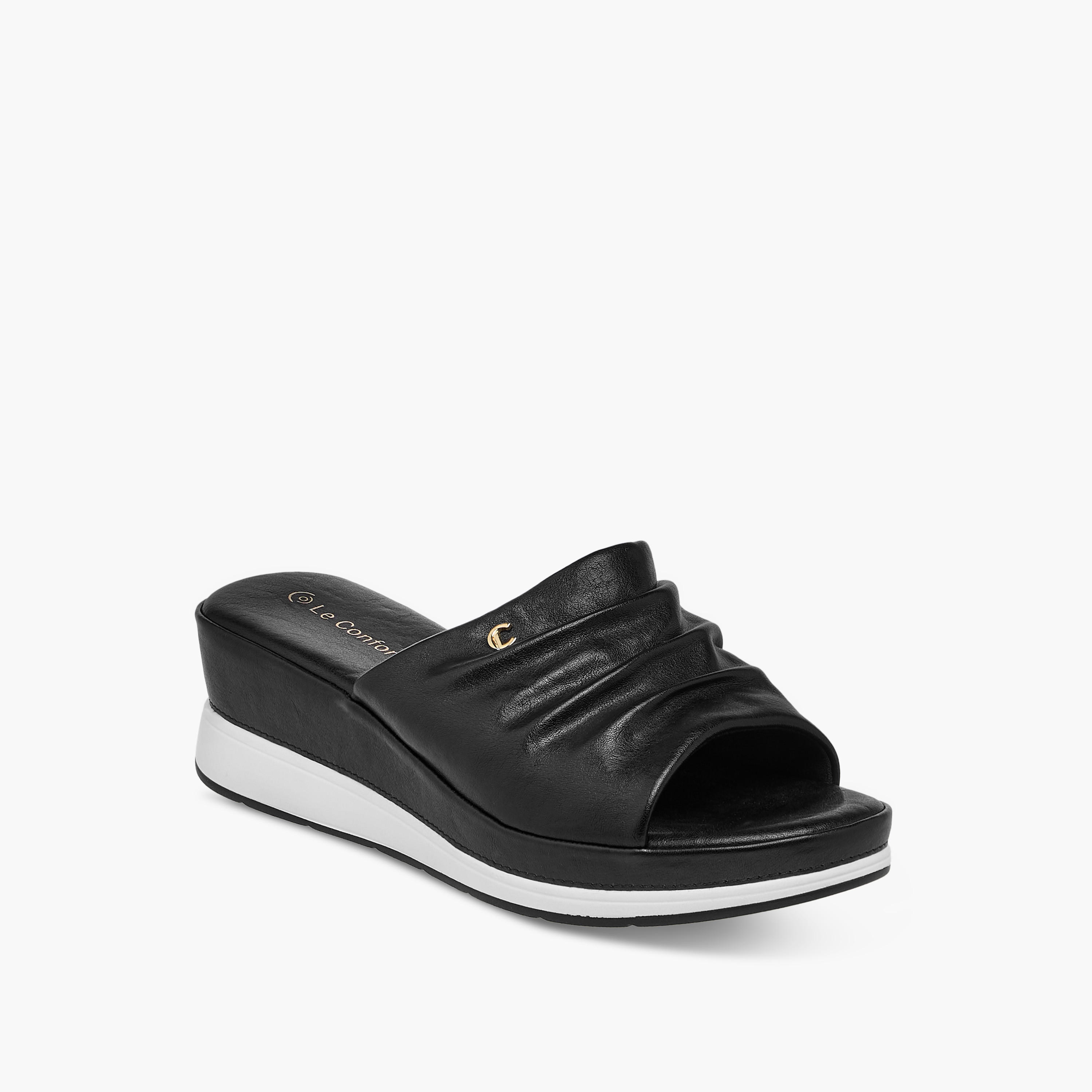 Le Confort Wrinkle Detail Slip-On Sandals with Wedge Heels-women-shoes-sandals-heeled-image-2