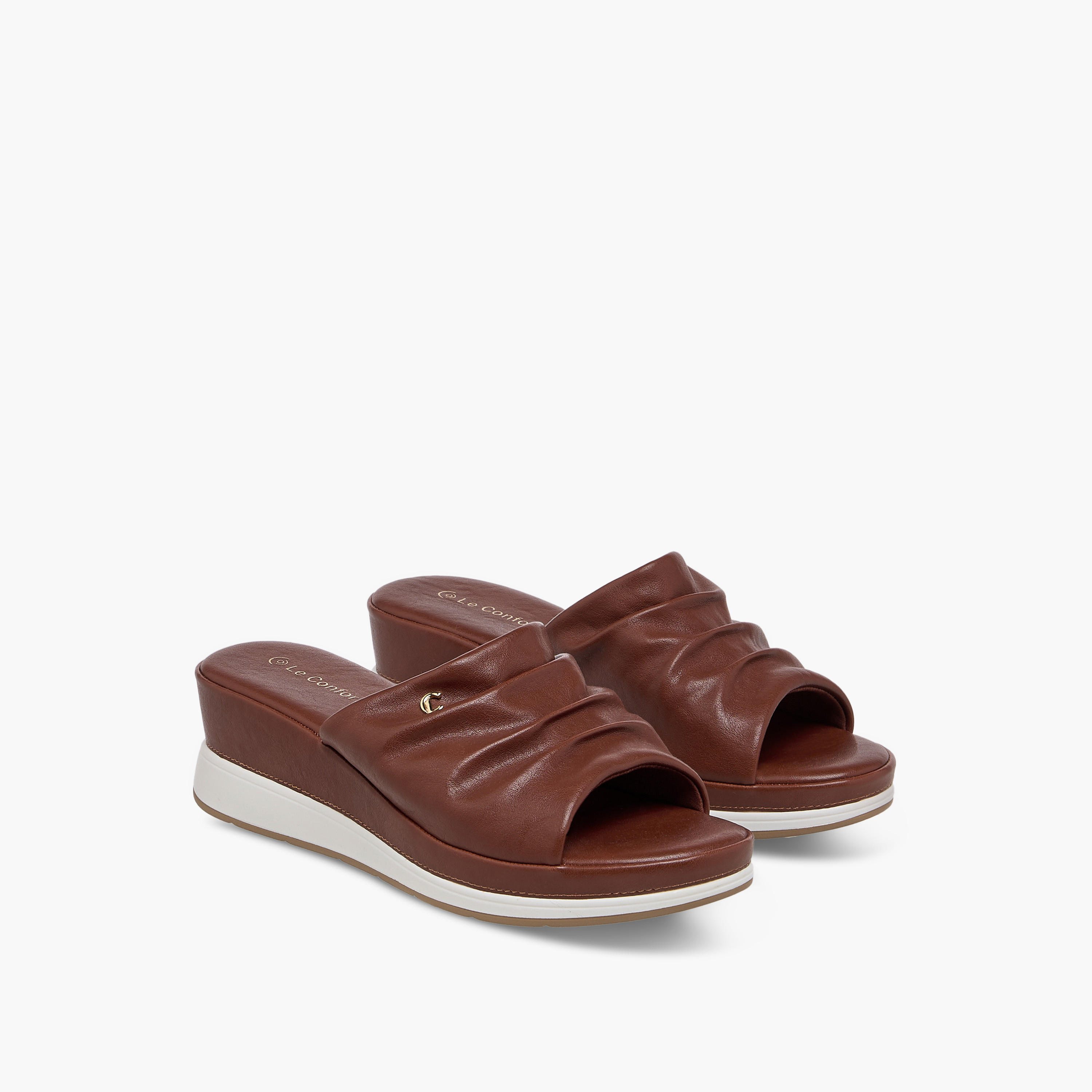 Le Confort Wrinkle Detail Slip-On Sandals with Wedge Heels-women-shoes-sandals-heeled-image-1