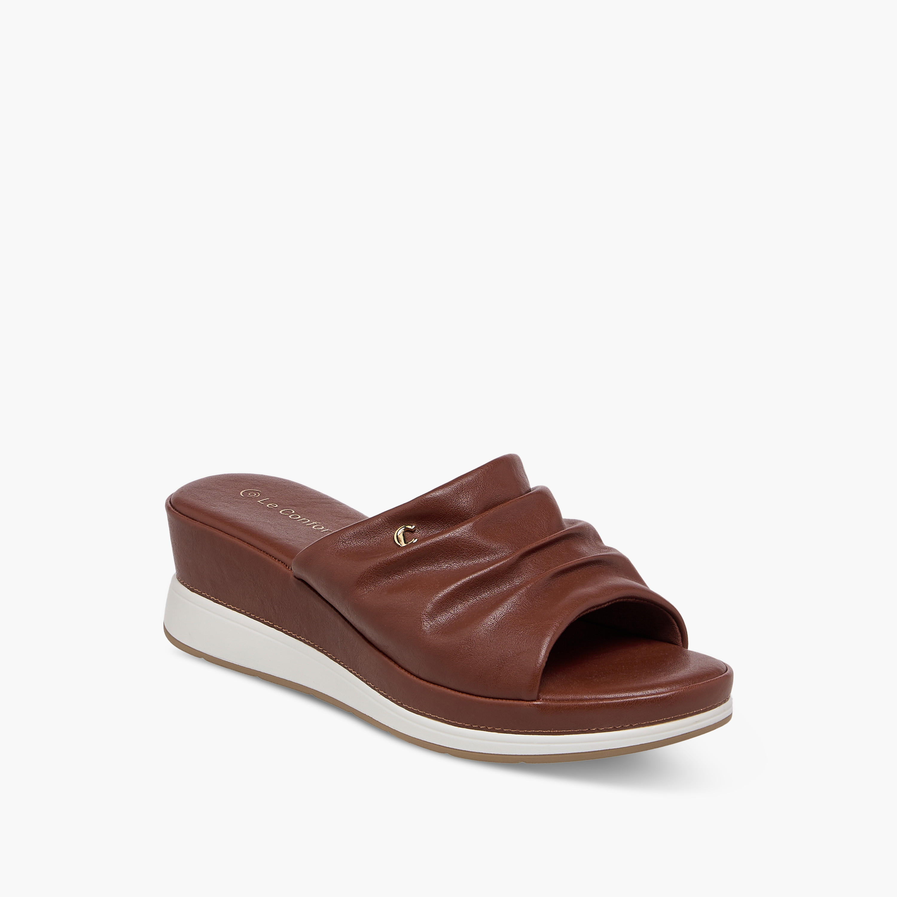 Le Confort Wrinkle Detail Slip-On Sandals with Wedge Heels-women-shoes-sandals-heeled-image-2