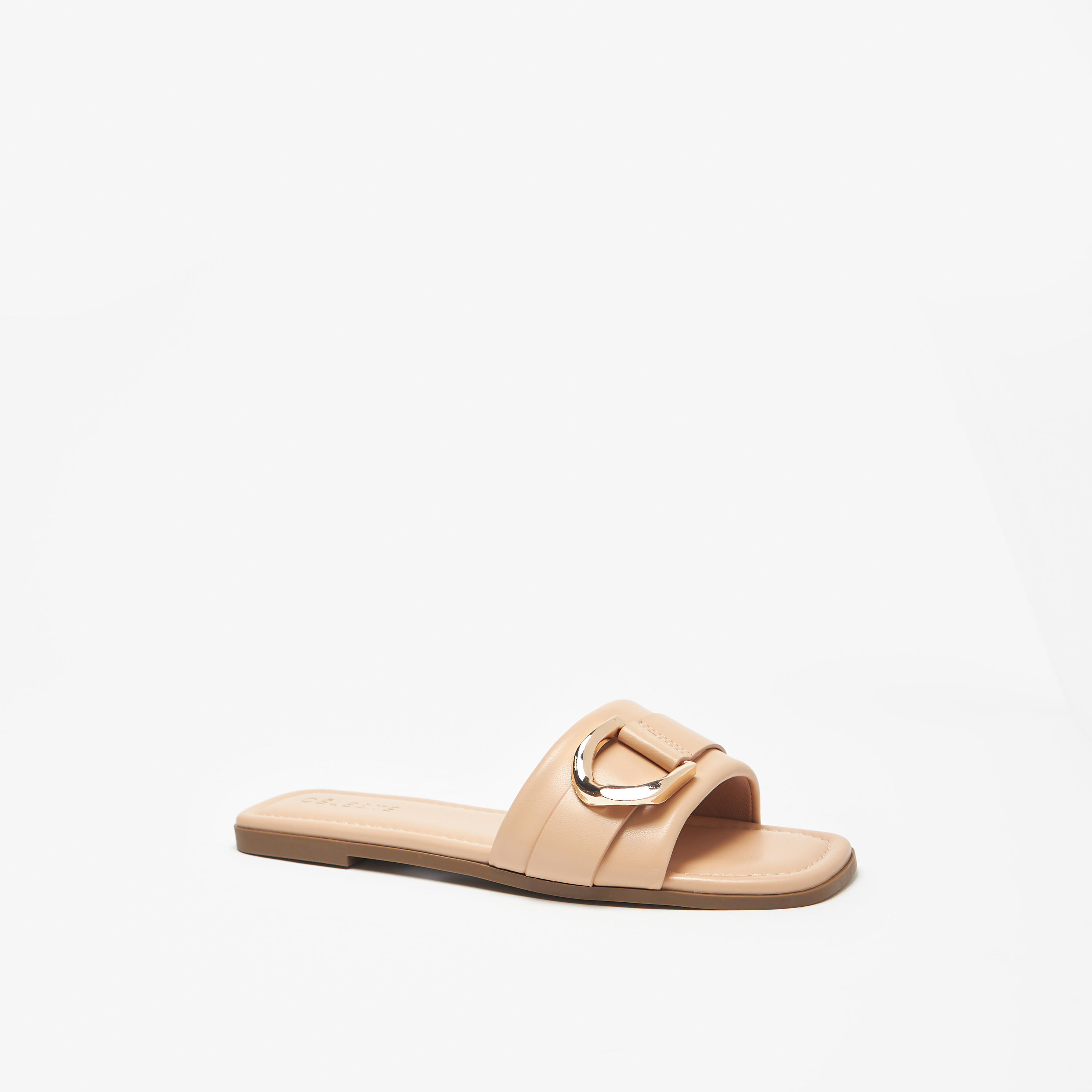 Celeste Women's Solid Slip-On Sandals with Metal Accent-women-shoes-flats-sandals-image-1