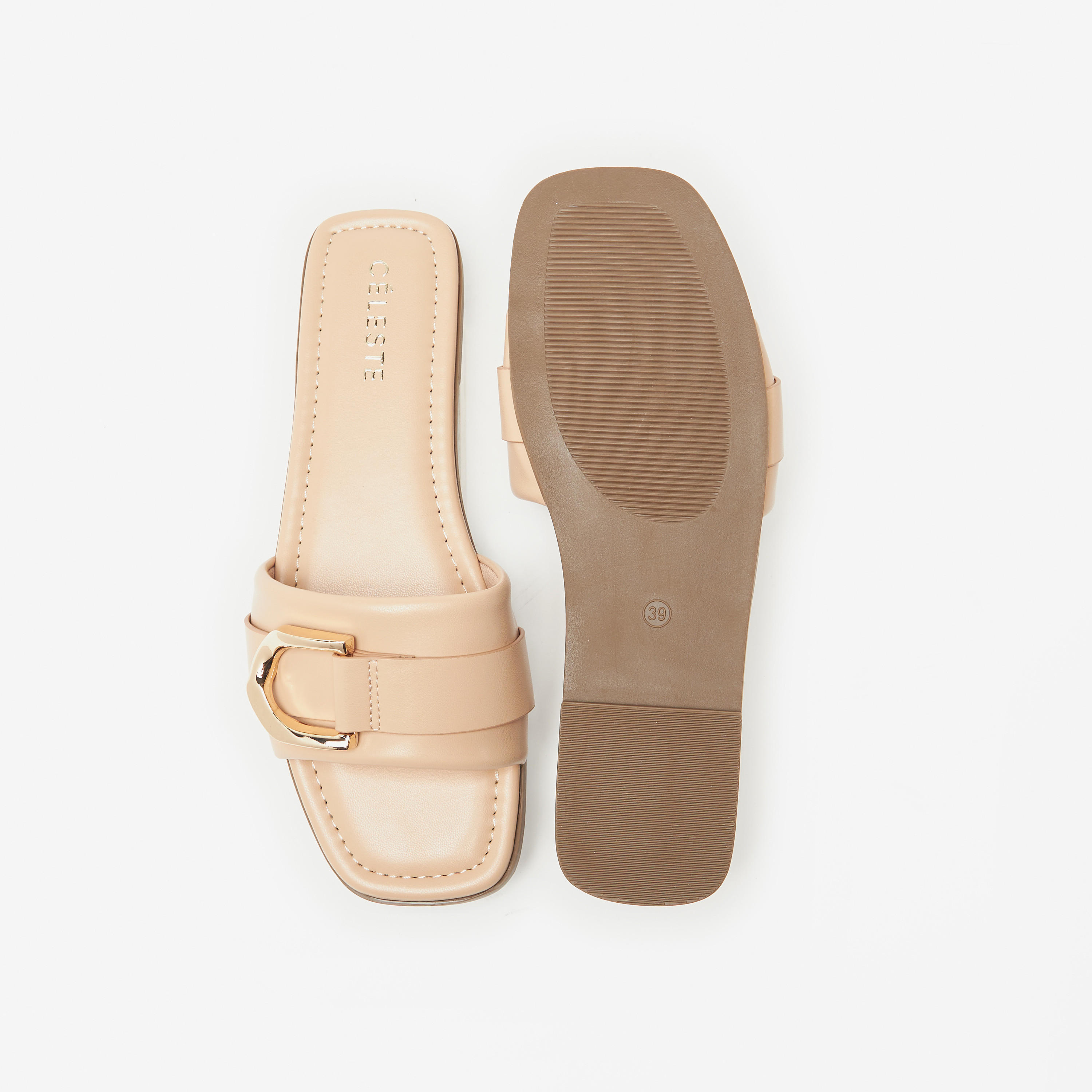 Celeste Women's Solid Slip-On Sandals with Metal Accent-women-shoes-flats-sandals-image-4