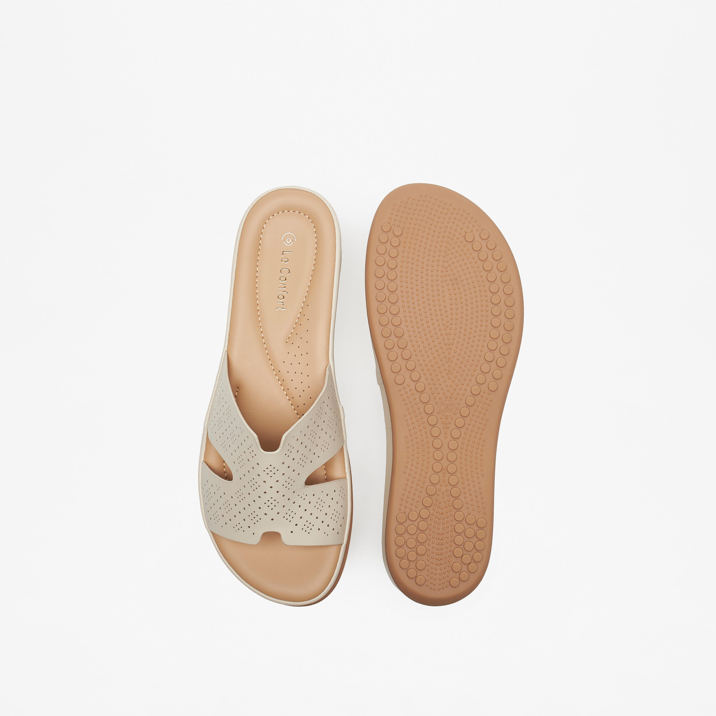 Le Confort Laser Cut Detail Slip-On Comfort Sandals-women-shoes-flats-sandals-image-3