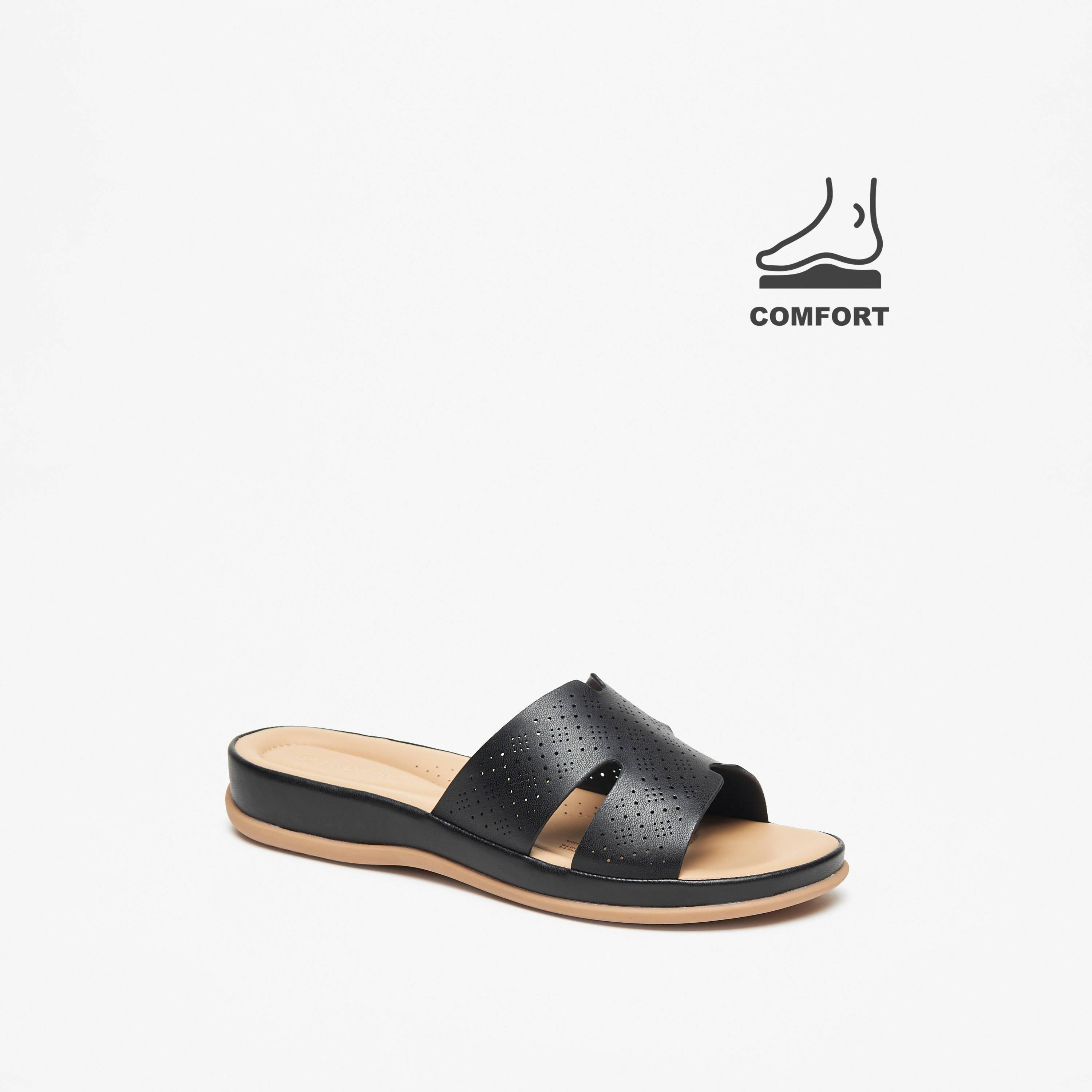 Le Confort Laser Cut Detail Slip-On Comfort Sandals-women-shoes-flats-sandals-image-1