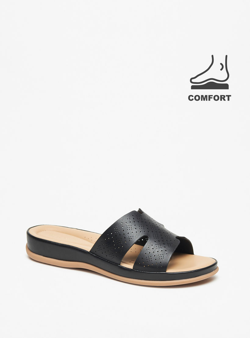 Le Confort Laser Cut Detail Slip-On Comfort Sandals-women-shoes-flats-sandals-image-1