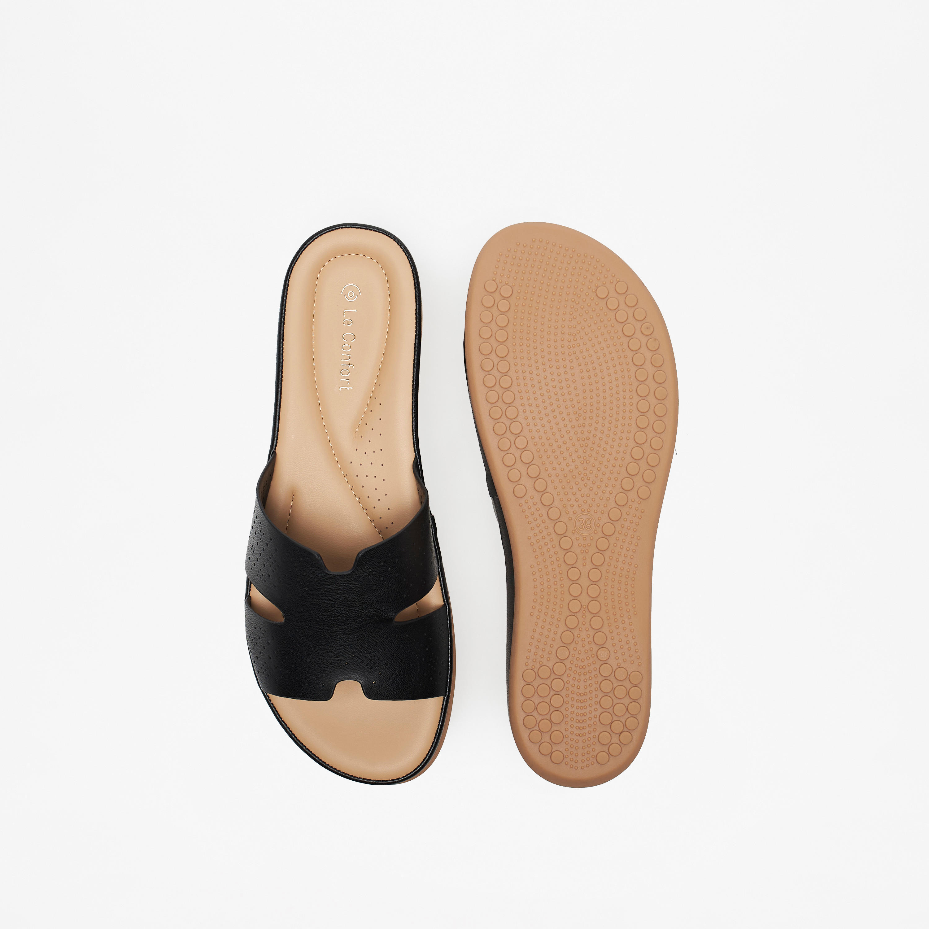 Le Confort Laser Cut Detail Slip-On Comfort Sandals-women-shoes-flats-sandals-image-5