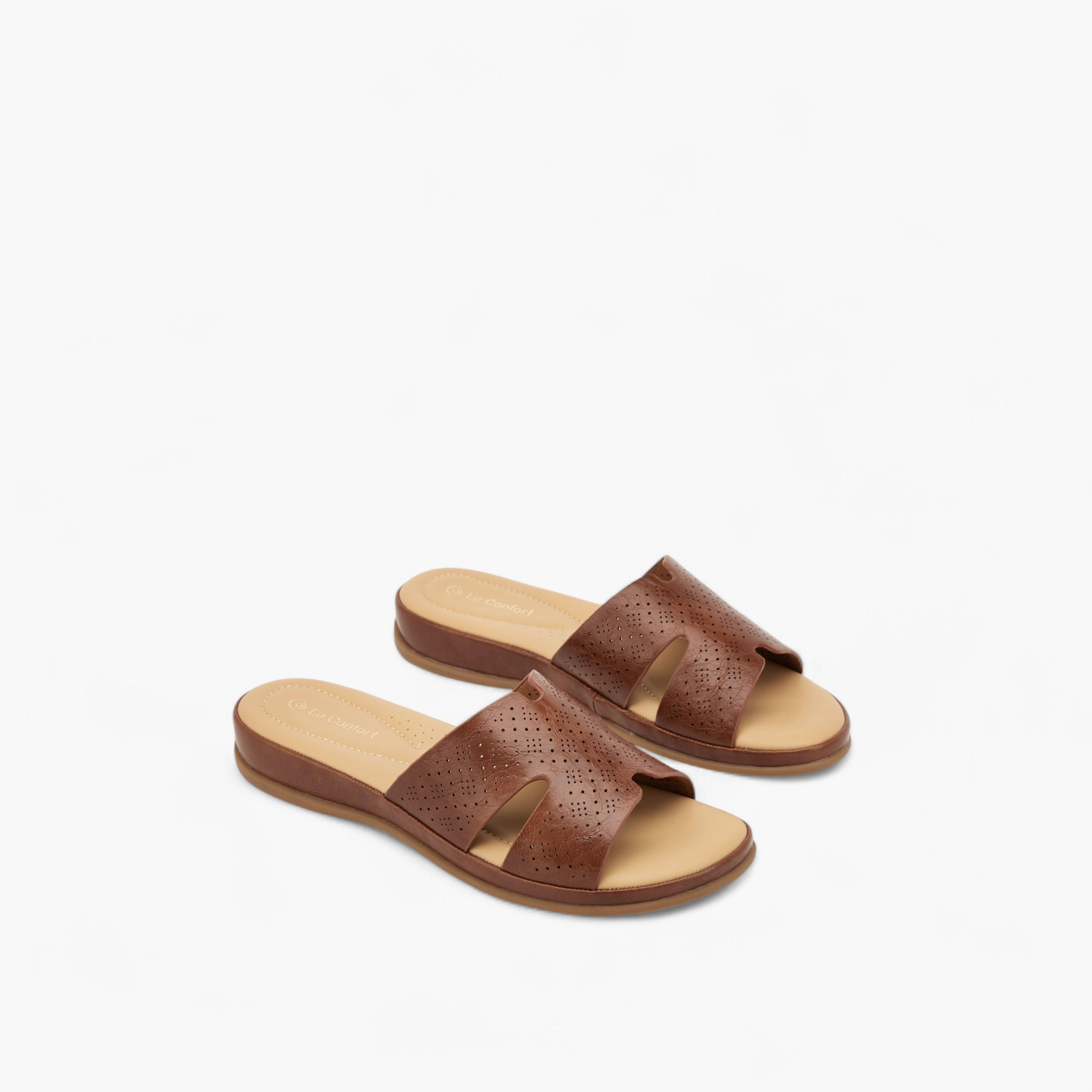 Le Confort Laser Cut Detail Slip-On Comfort Sandals-women-shoes-flats-sandals-image-1
