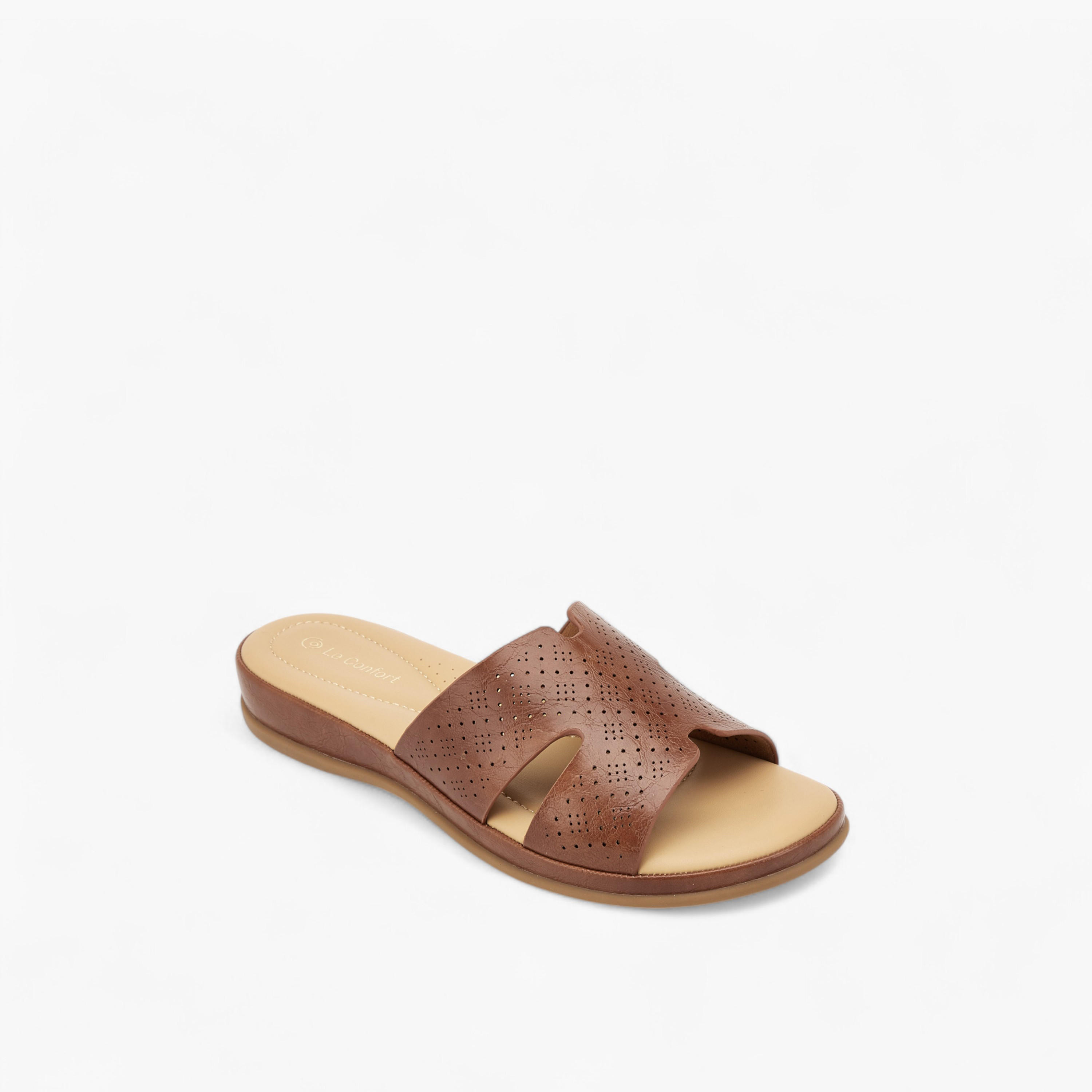 Le Confort Laser Cut Detail Slip-On Comfort Sandals-women-shoes-flats-sandals-image-2