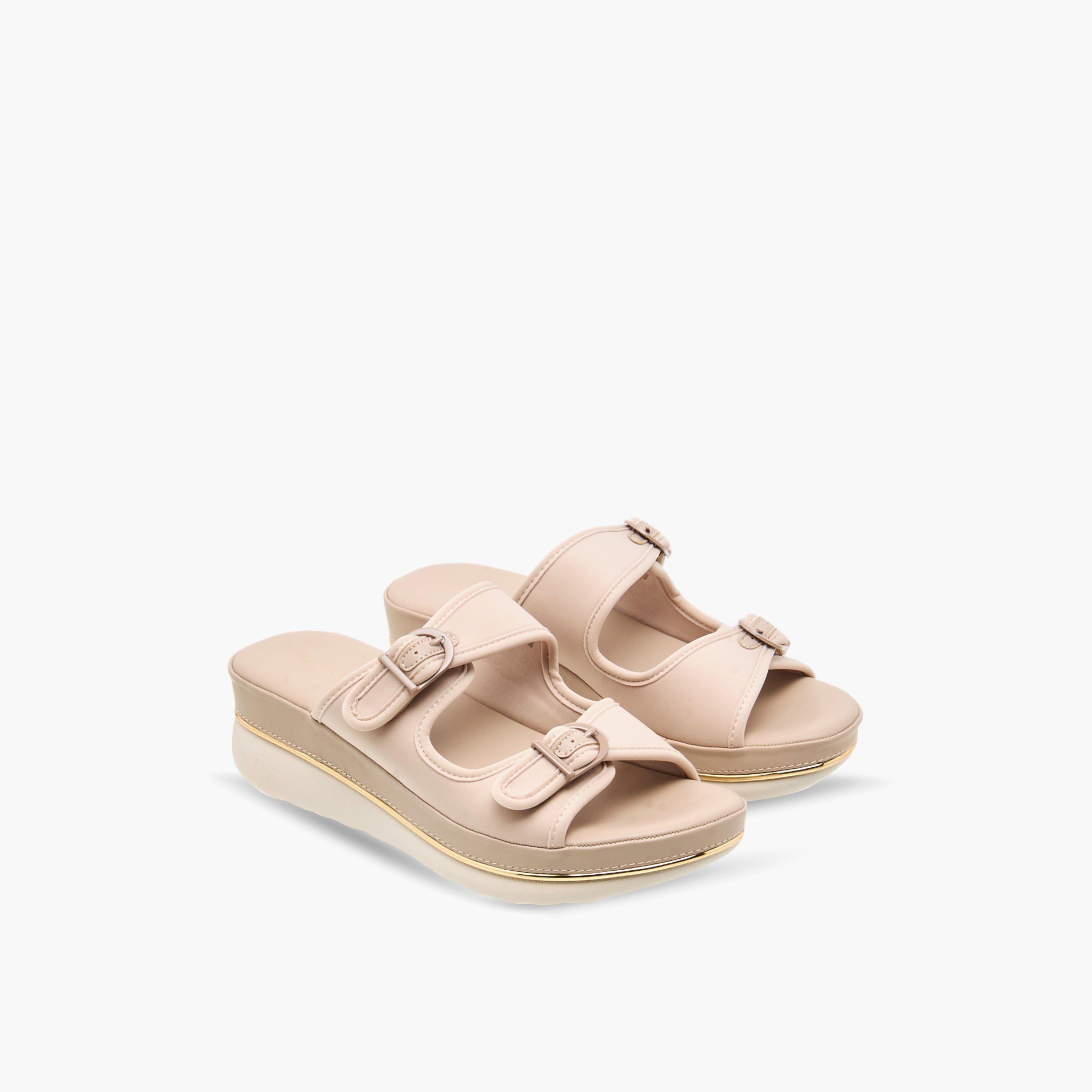 Le Confort Buckle Strap Slip-On Platform Comfort Sandals-women-shoes-flats-sandals-image-1