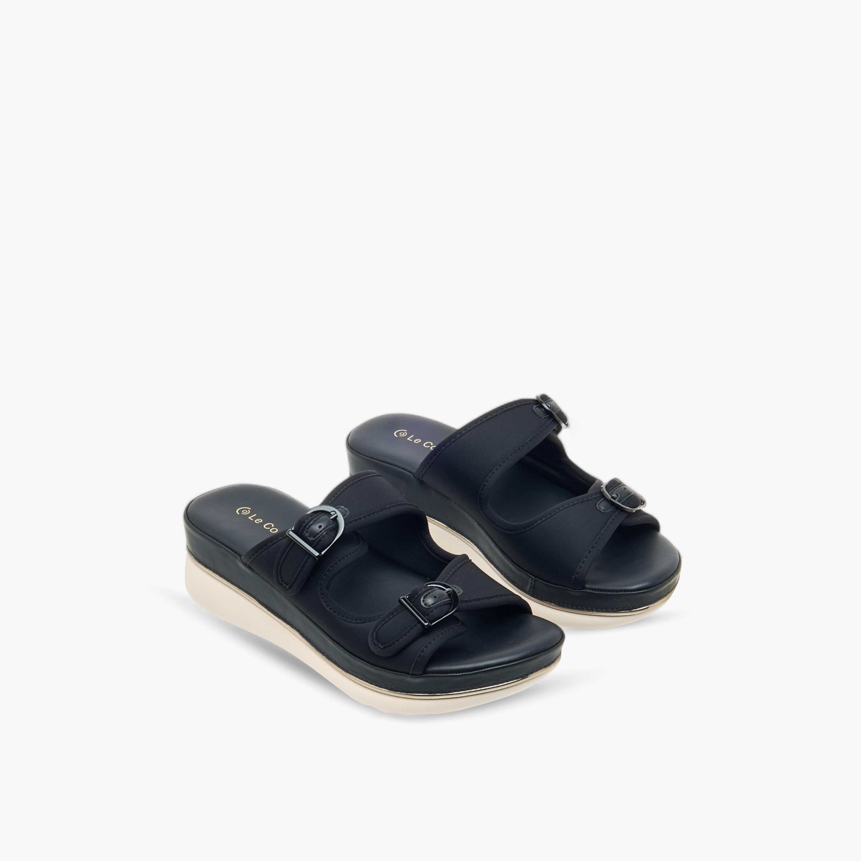 Le Confort Buckle Strap Slip-On Platform Comfort Sandals-women-shoes-flats-sandals-image-1