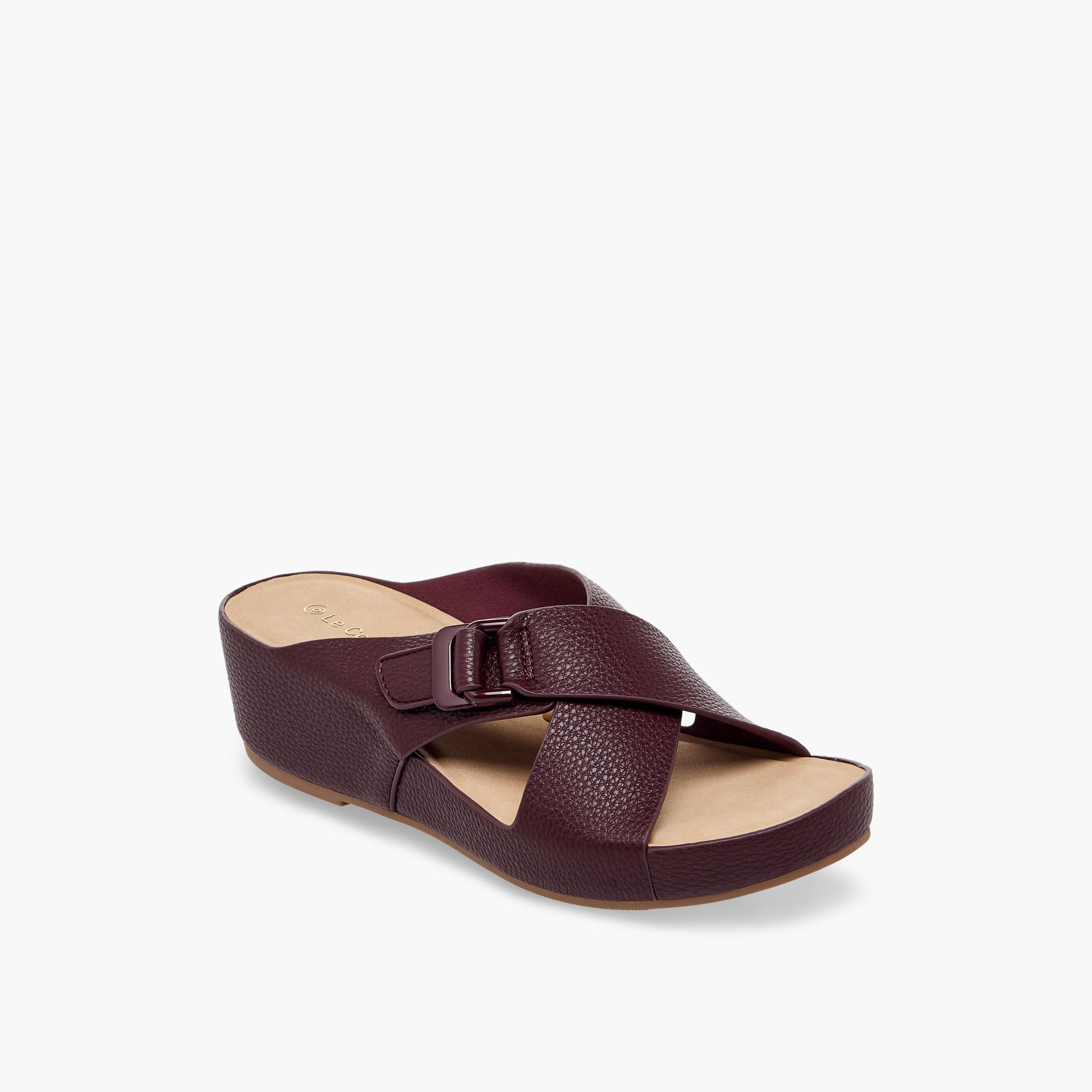 Le Confort Women Textured Cross Strap Wedge Sandals-women-shoes-sandals-heeled-image-2