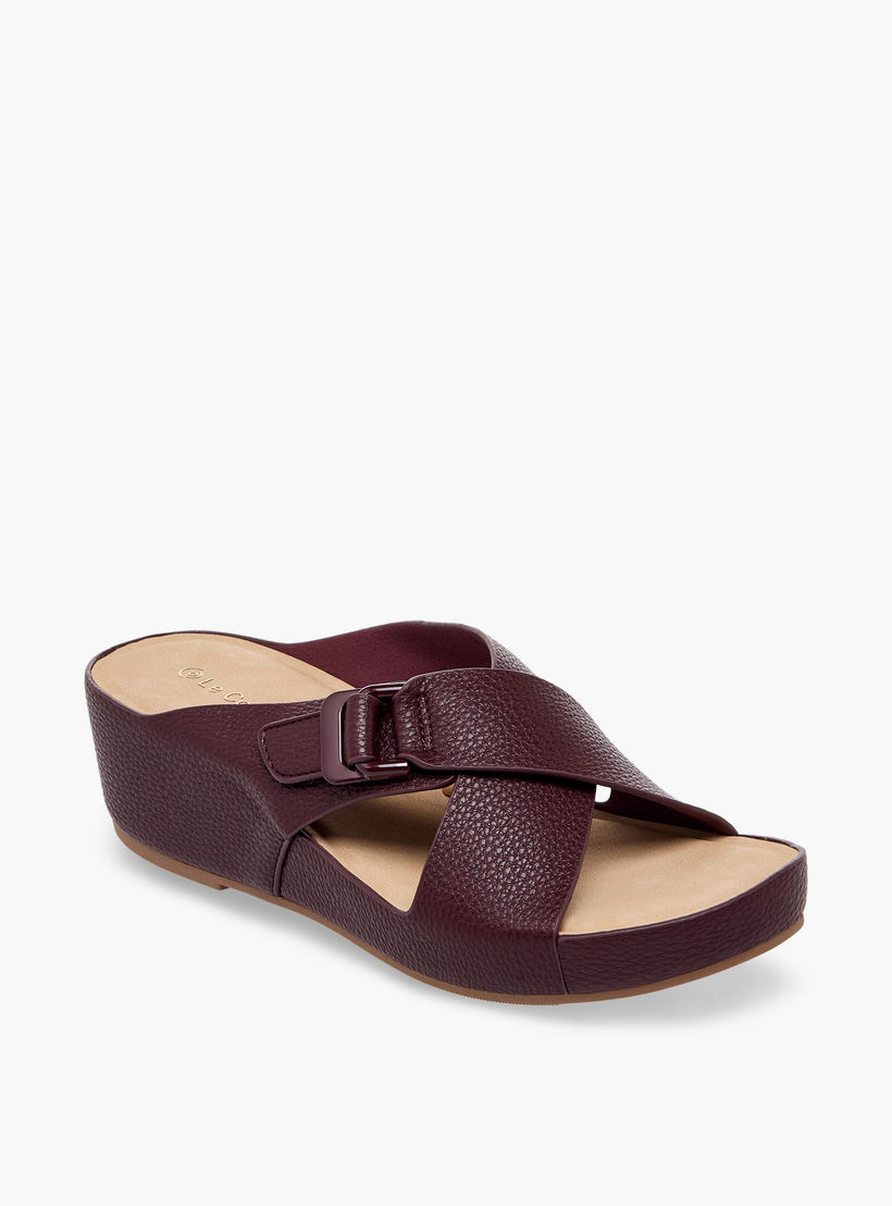 Le Confort Women Textured Cross Strap Wedge Sandals-women-shoes-sandals-heeled-image-2