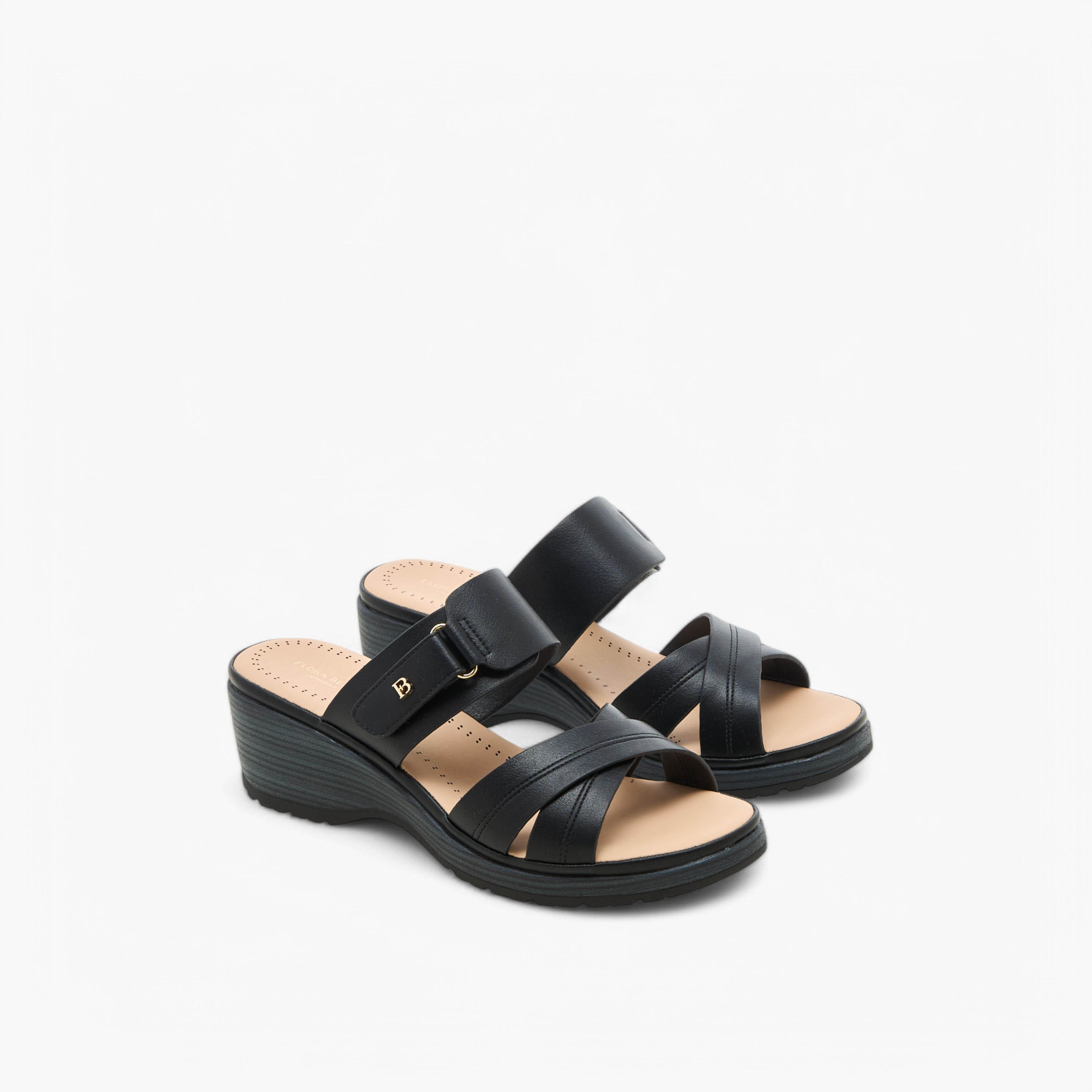 Flora Bella Textured Cross Strap Sandals with Wedge Heels-women-shoes-sandals-heeled-image-1