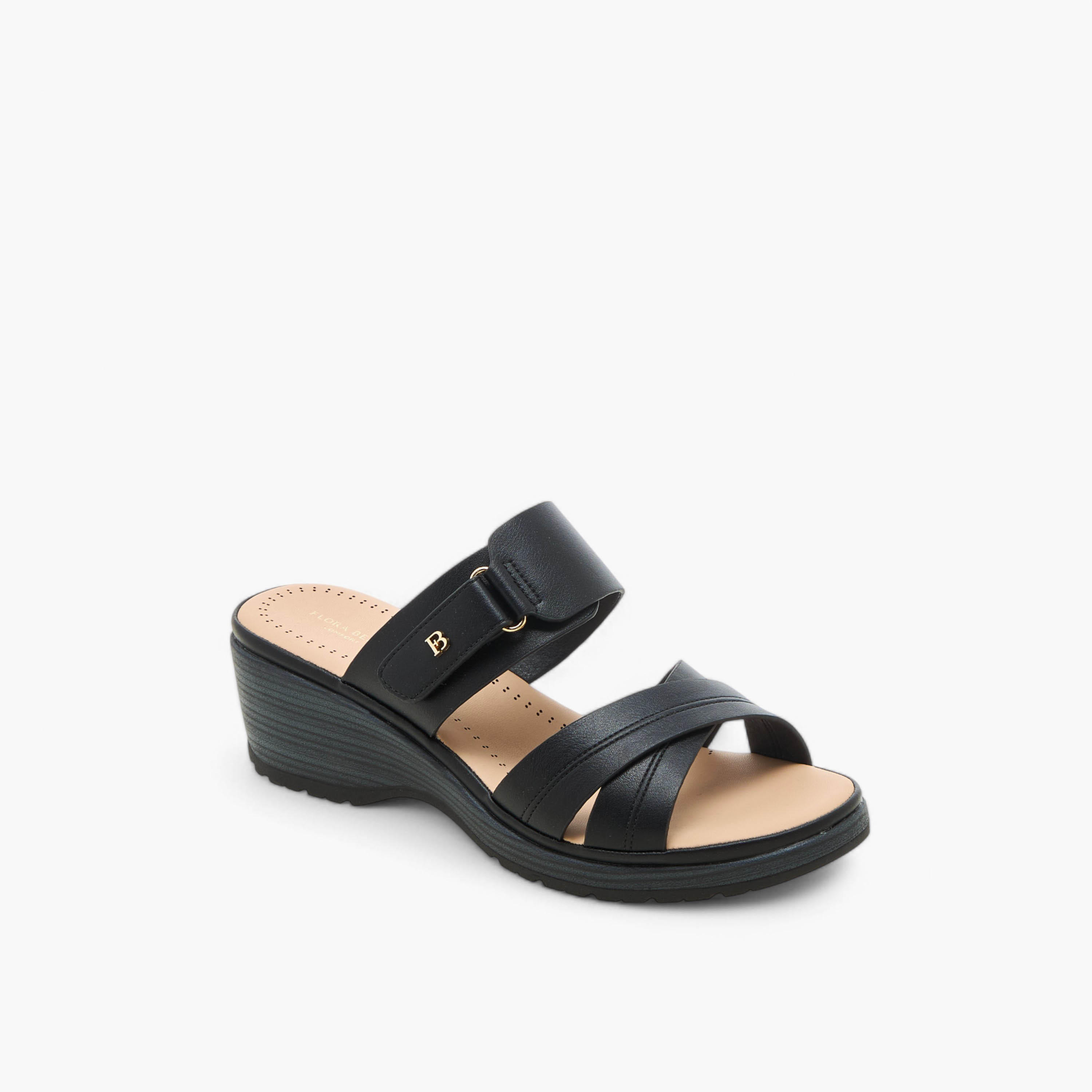 Flora Bella Textured Cross Strap Sandals with Wedge Heels-women-shoes-sandals-heeled-image-2