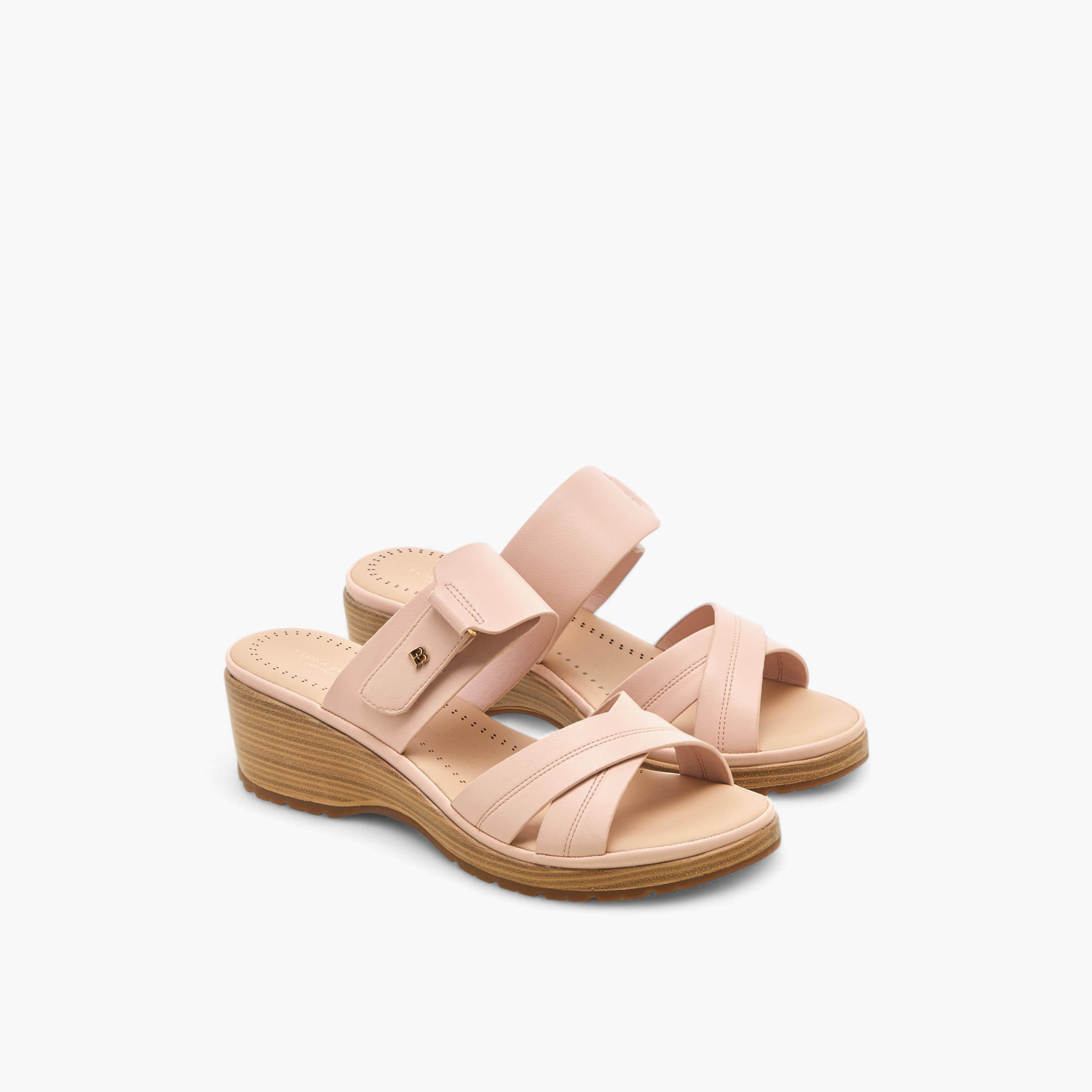 Flora Bella Textured Cross Strap Sandals with Wedge Heels-women-shoes-sandals-heeled-image-1
