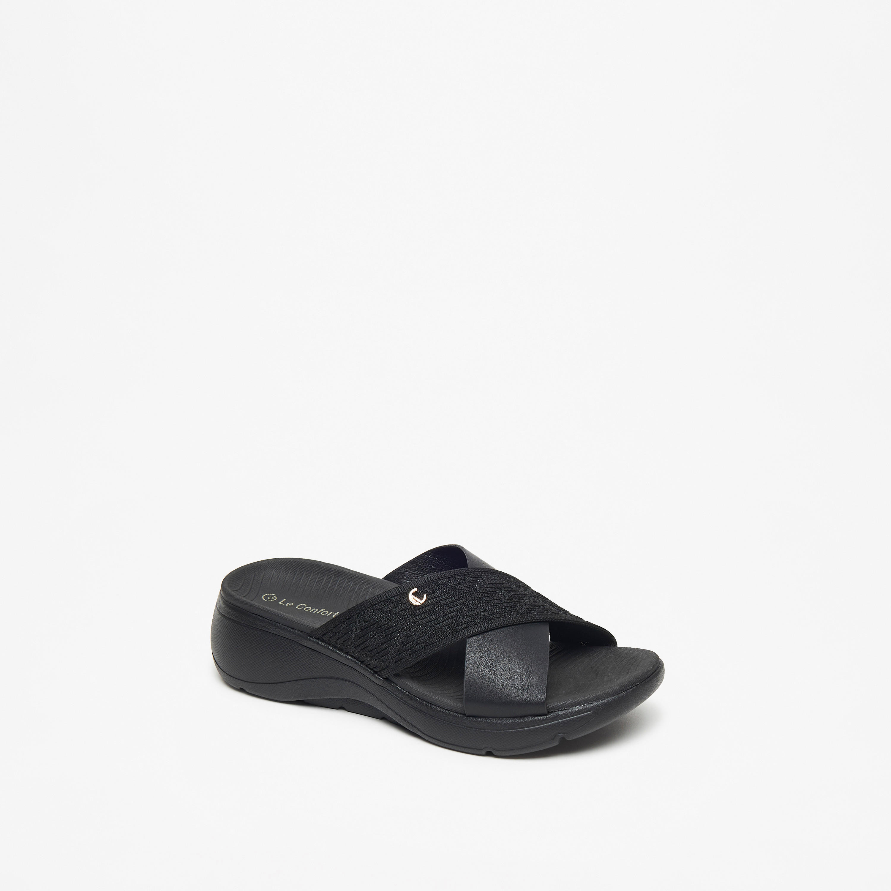 Le Confort Textured Slip-On Cross Strap Slide Sandals-women-shoes-flats-sandals-image-6